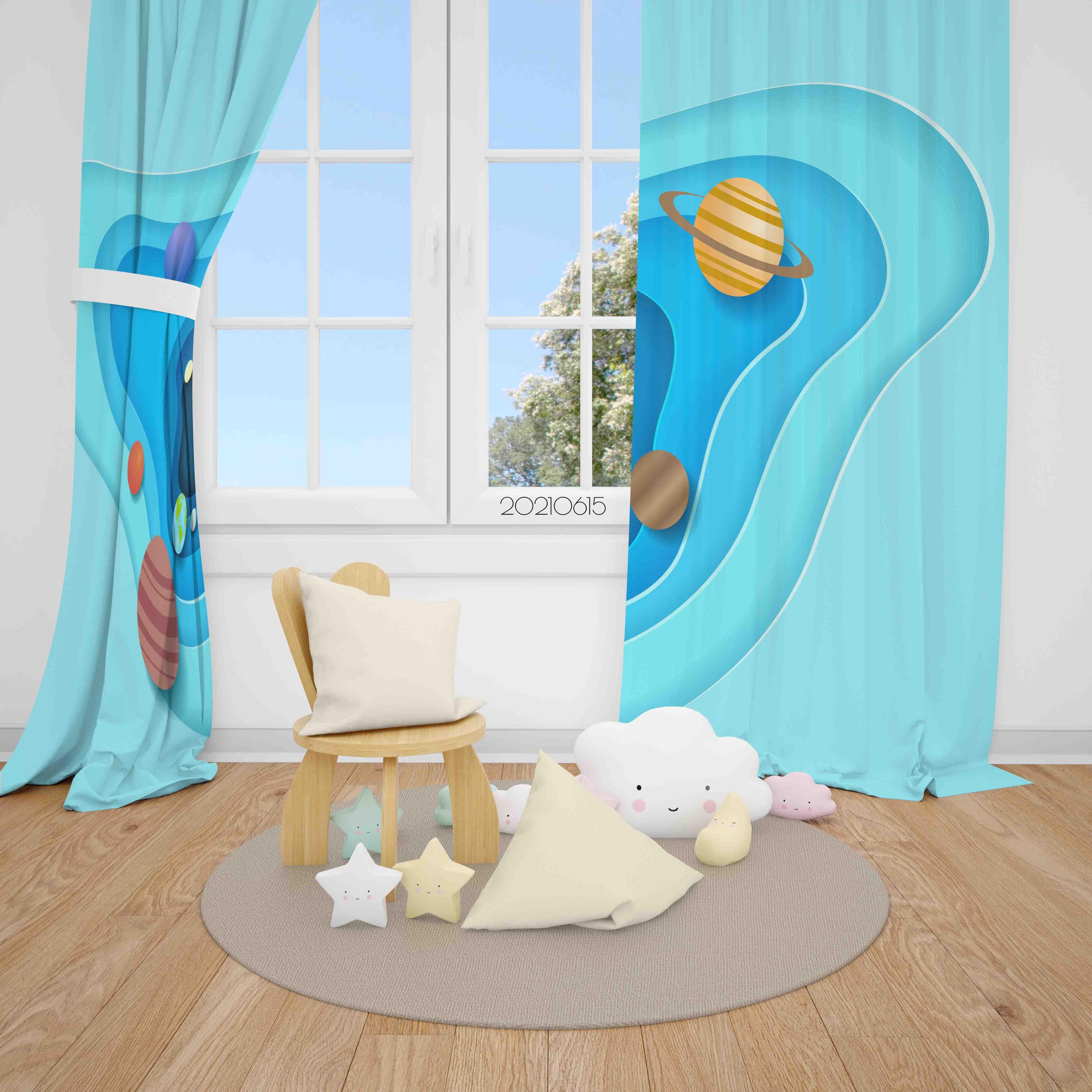 3D Cartoon Space Planet Curtains and Drapes LLL 450- Jess Art Decoration