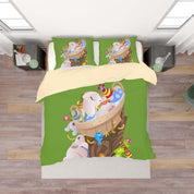 3D Green Rabbit Basket Bird Eggs Quilt Cover Set Bedding Set Duvet Cover Pillowcases SF42- Jess Art Decoration