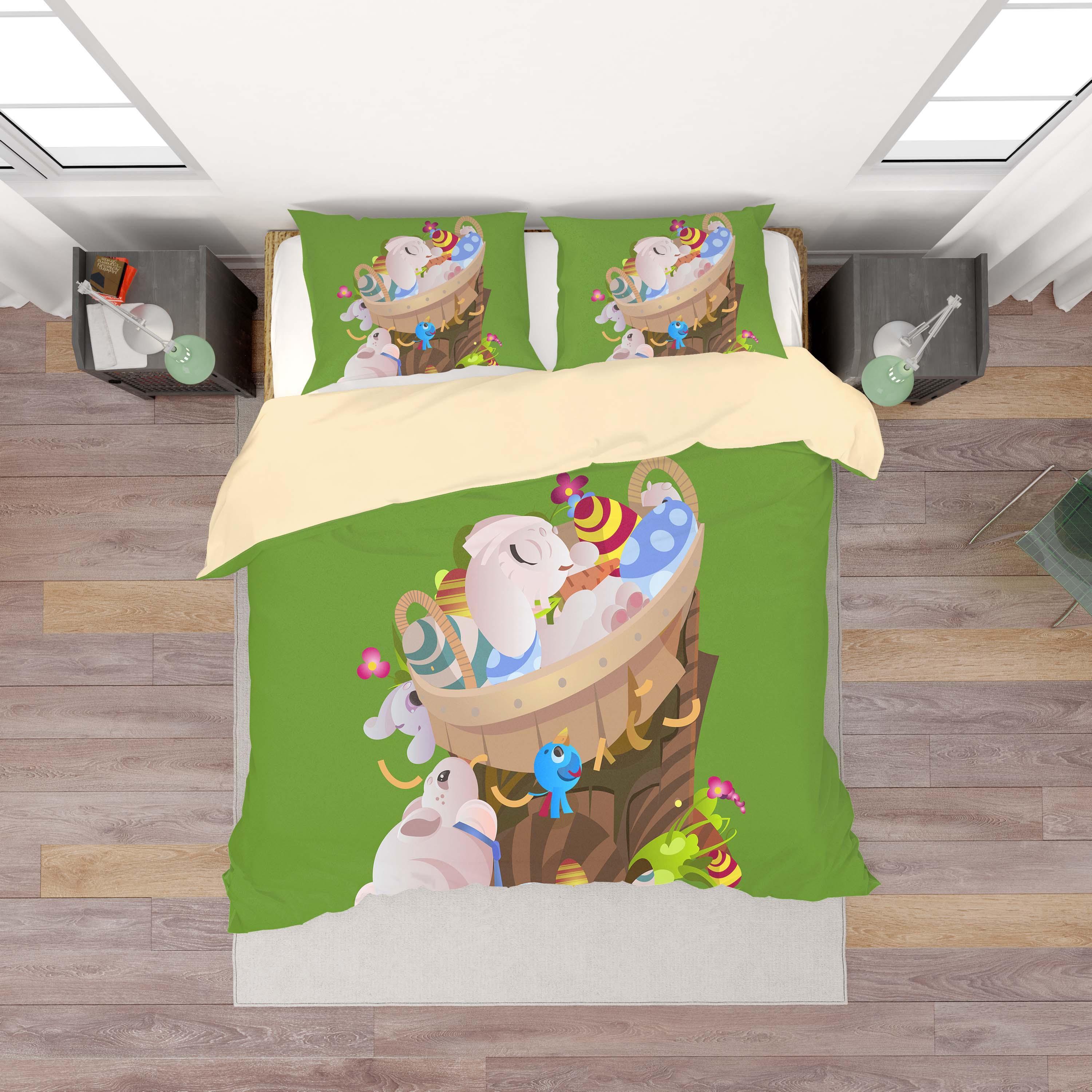 3D Green Rabbit Basket Bird Eggs Quilt Cover Set Bedding Set Duvet Cover Pillowcases SF42- Jess Art Decoration