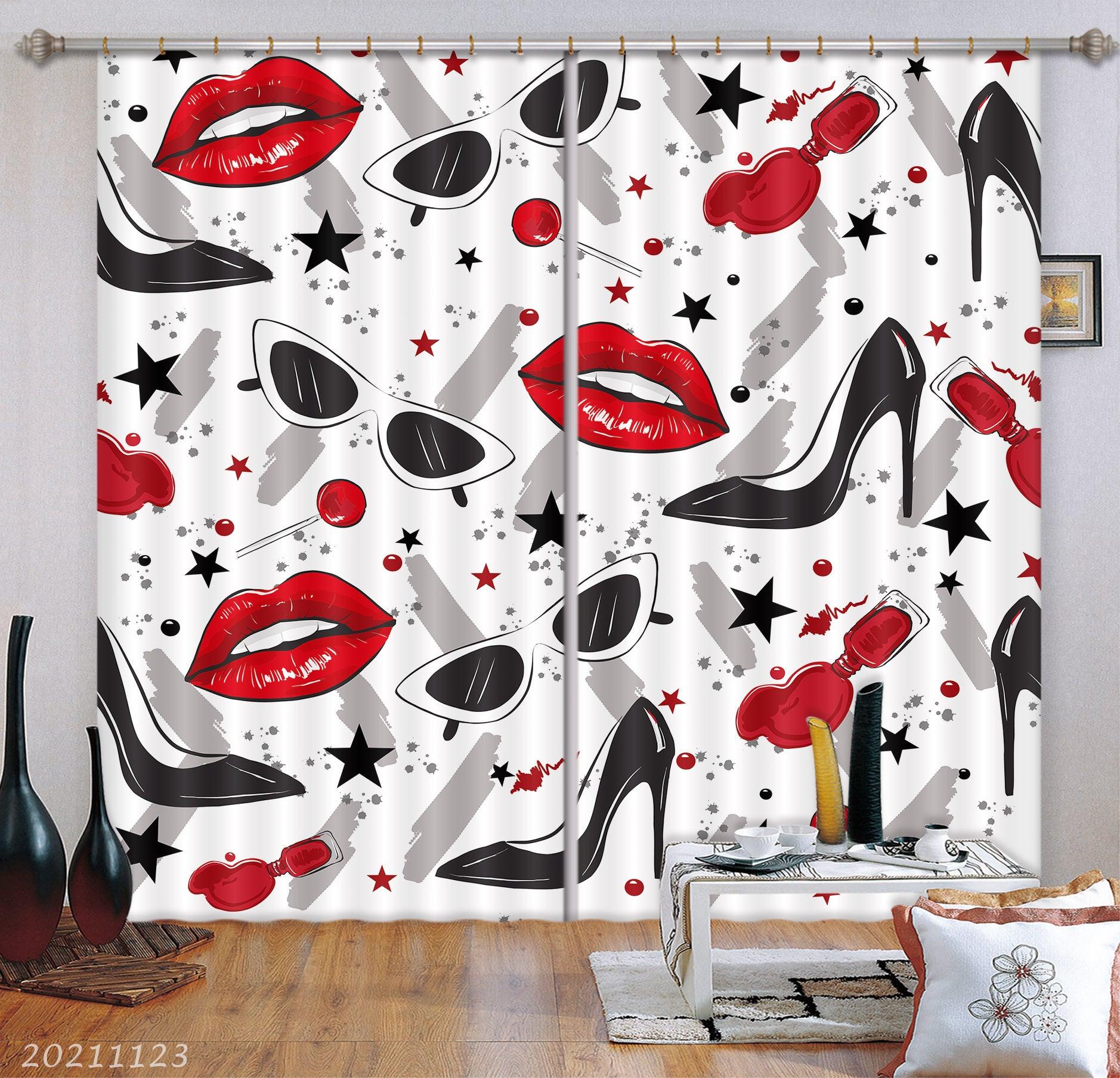 3D Lips High Heels Sunglasses Pattern Curtains and Drapes LQH 78- Jess Art Decoration