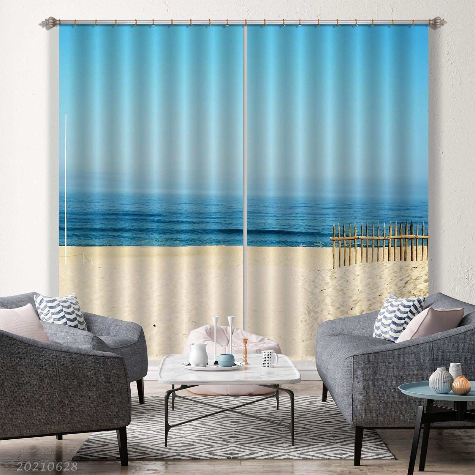 3D Blue Sky Beach Nature Landscape Curtains and Drapes LQH 35- Jess Art Decoration