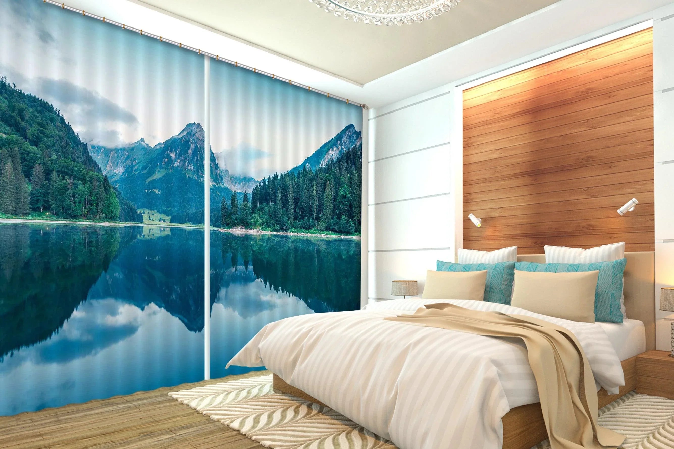 3D Blue Mountain Forest Surface Curtains and Drapes SF- Jess Art Decoration