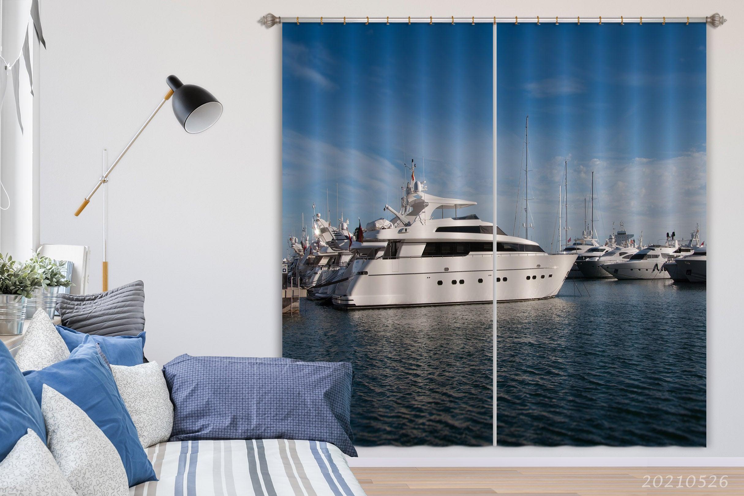 3D Yachting Pier Blue Sky White Clouds Curtains and Drapes GD 389- Jess Art Decoration