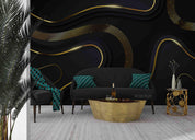 3D Winding Golden Lines Black Background Wall Mural Wallpaper SWW555- Jess Art Decoration