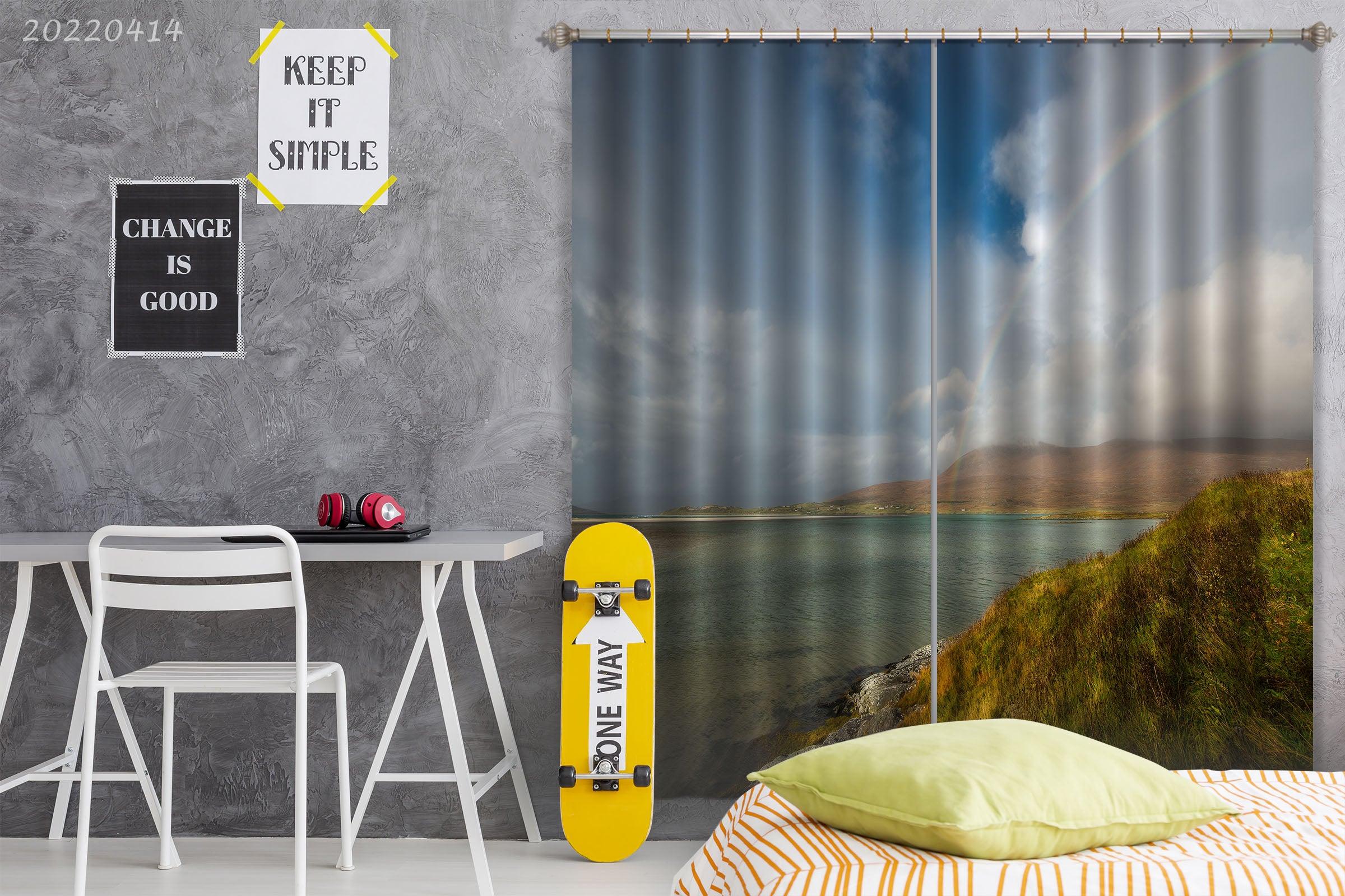 3D Landscape Ocean Coast Hill Sky Rainbow Curtains and Drapes GD 4159- Jess Art Decoration