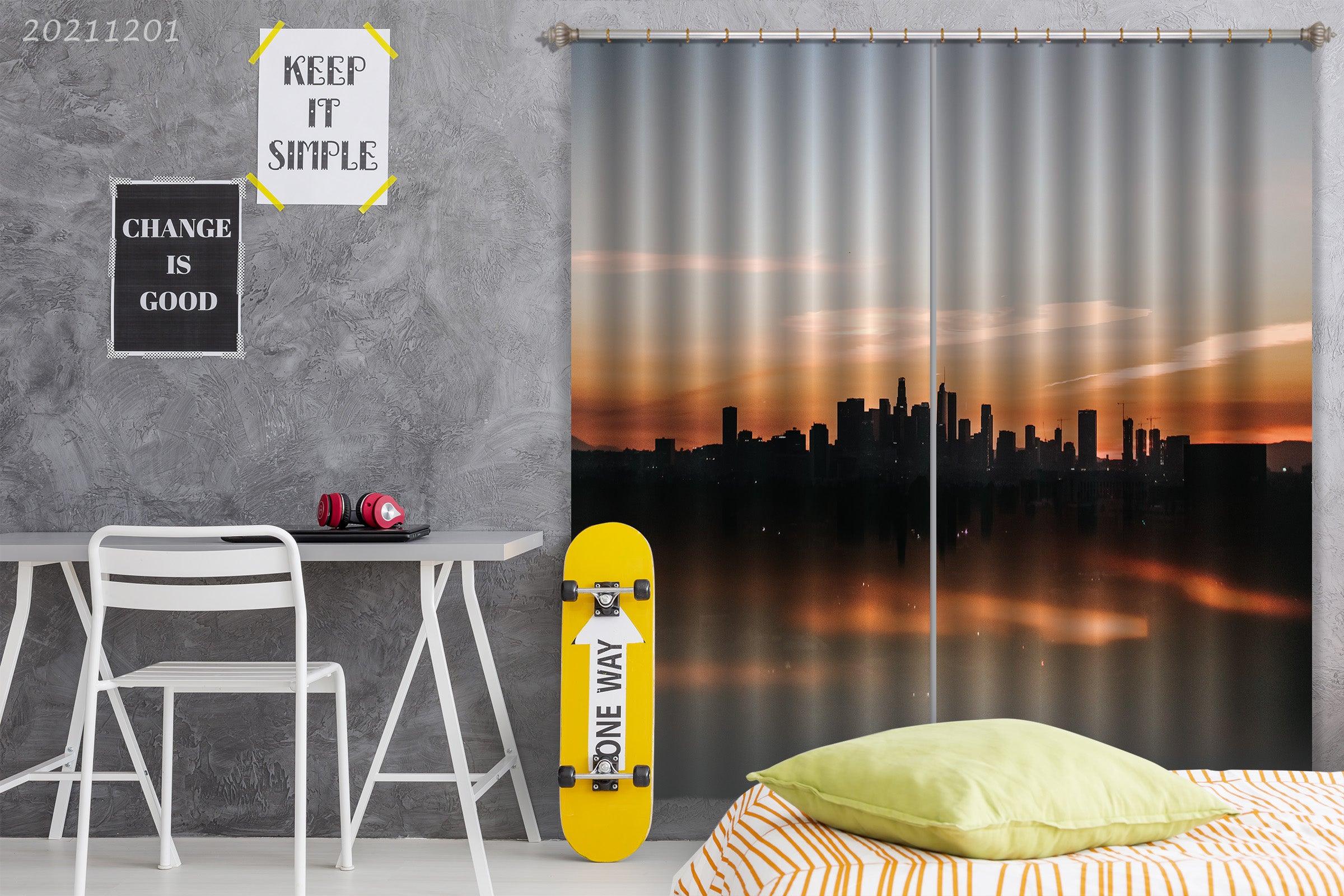 3D Abstract Building City Sunset Curtains and Drapes LLL 234- Jess Art Decoration