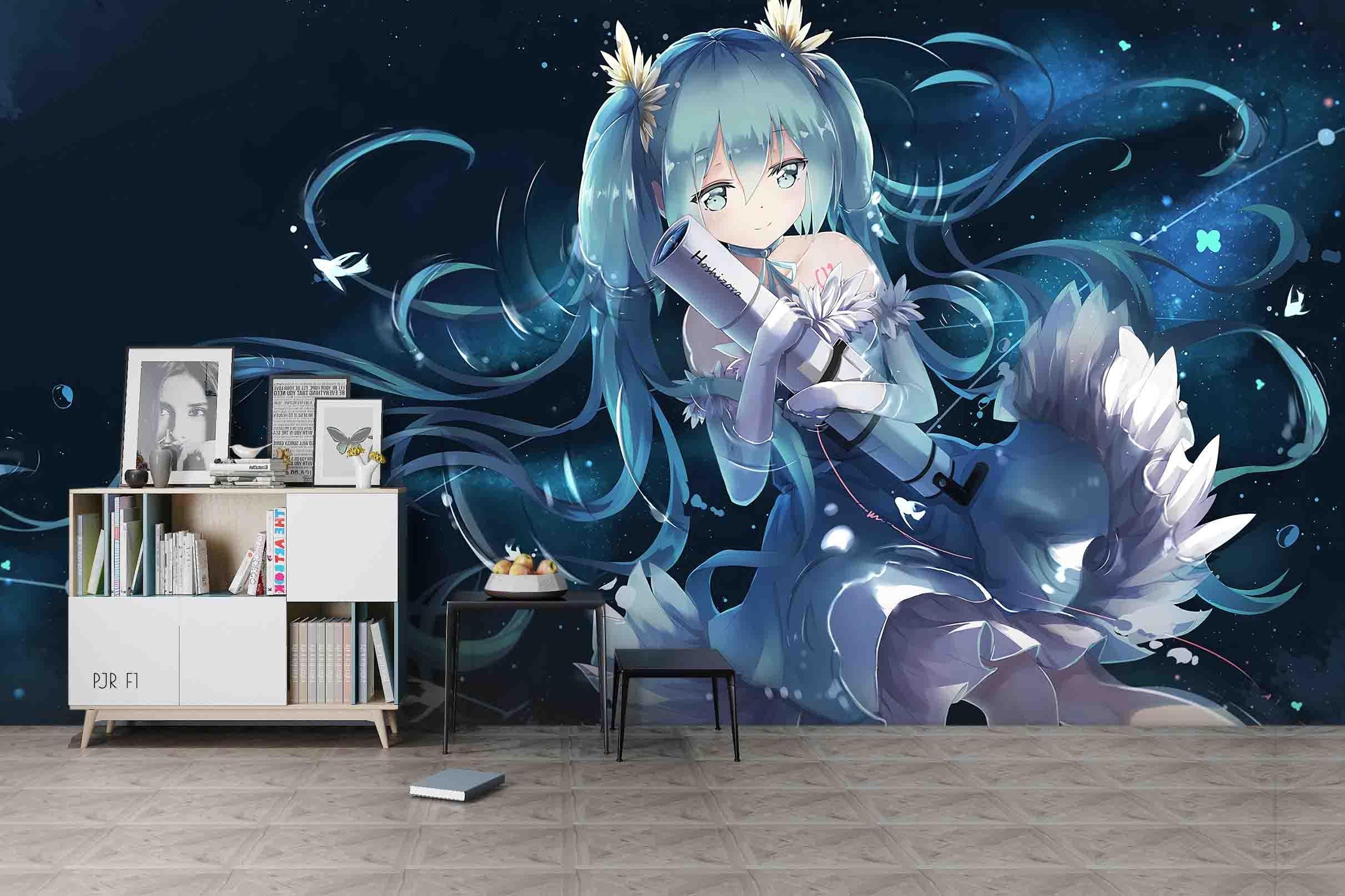 3D Telescope Anime Girl fantasy anime girl telescope mural wall mural wallpaper for teen room - view 3