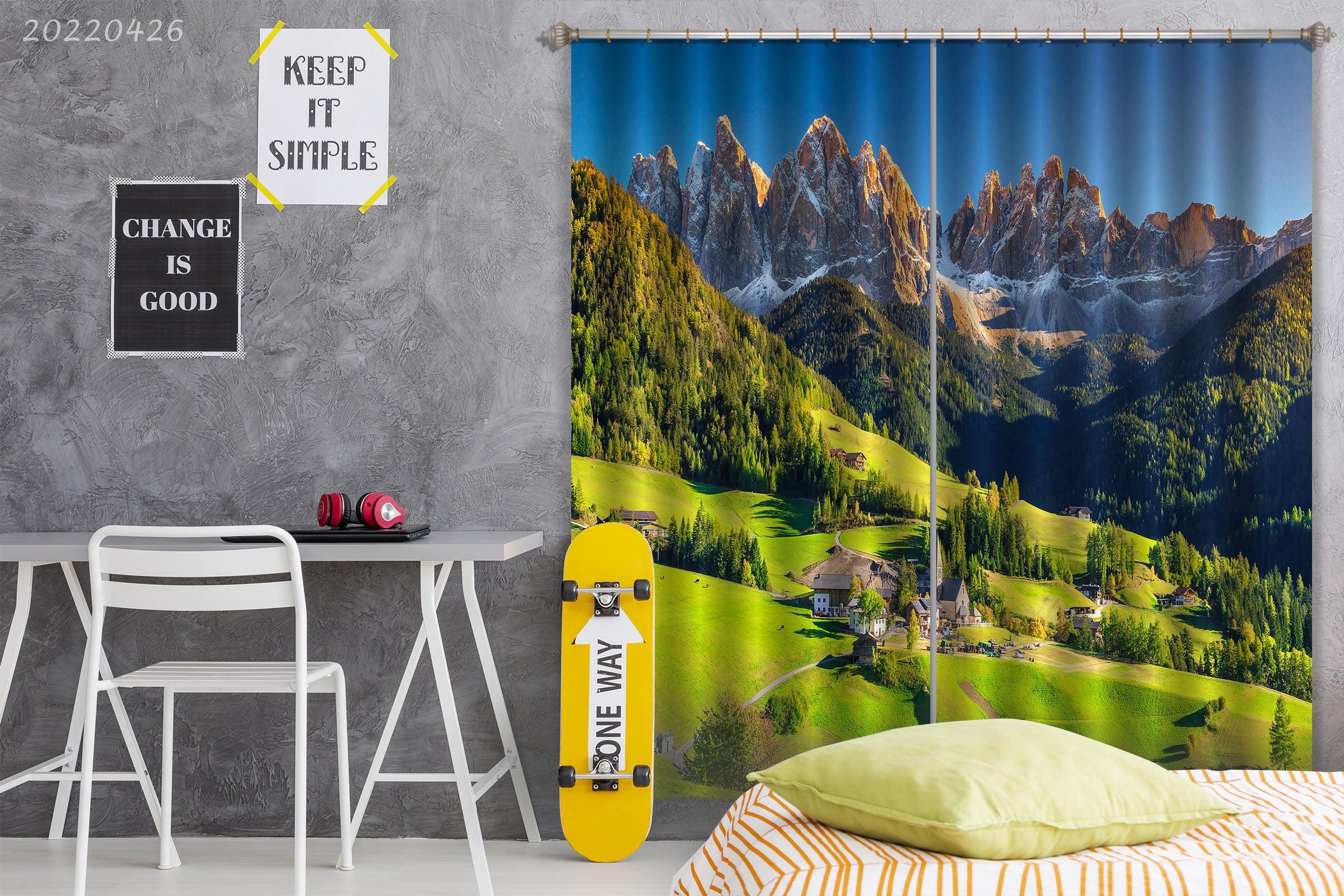 3D Landscape Mountain Peak Forest Green Trees Meadow Curtains and Drapes GD 4901- Jess Art Decoration