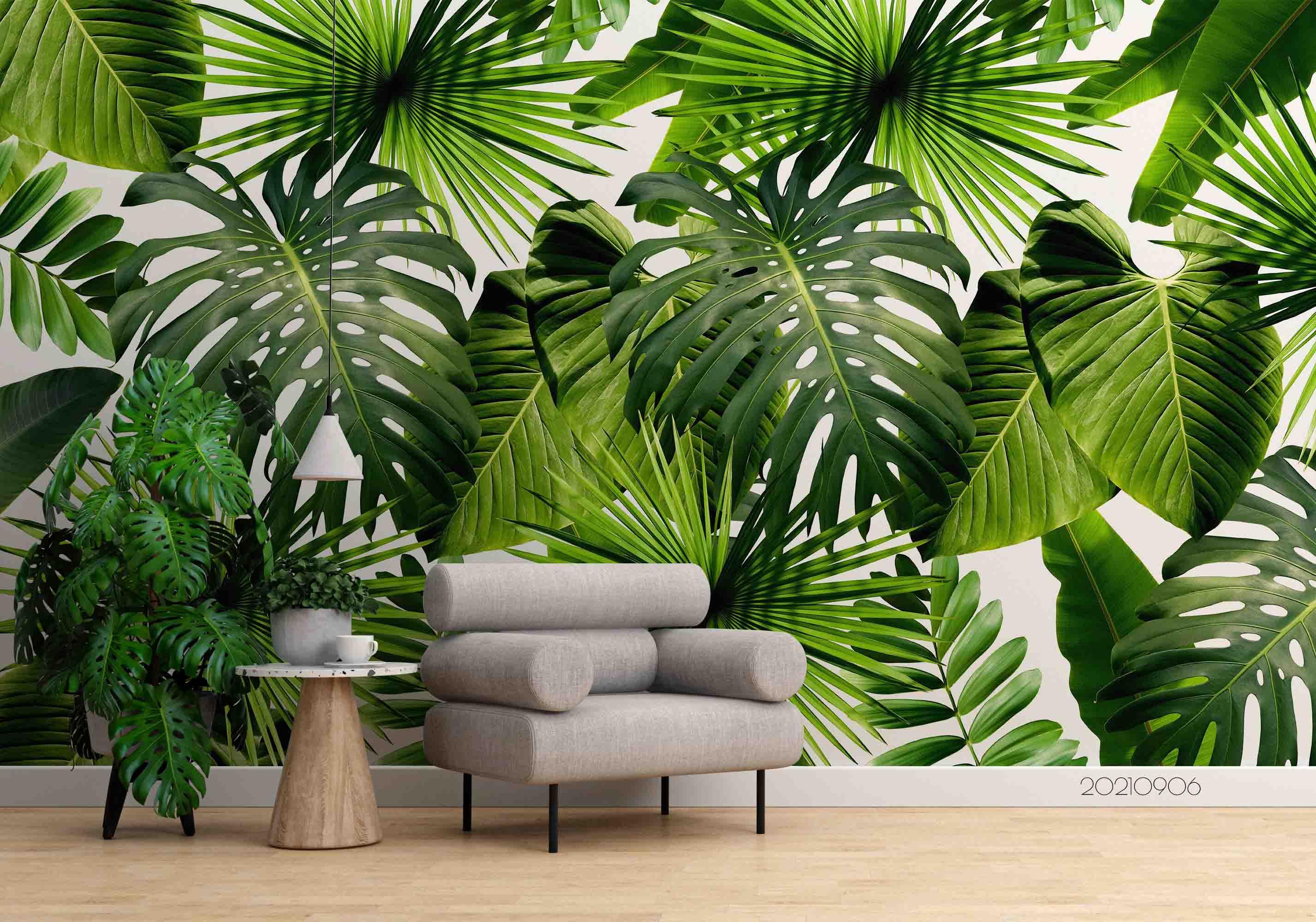 3D Tropical Green Leaf Wall Mural Wallpaper LQH 655- Jess Art Decoration