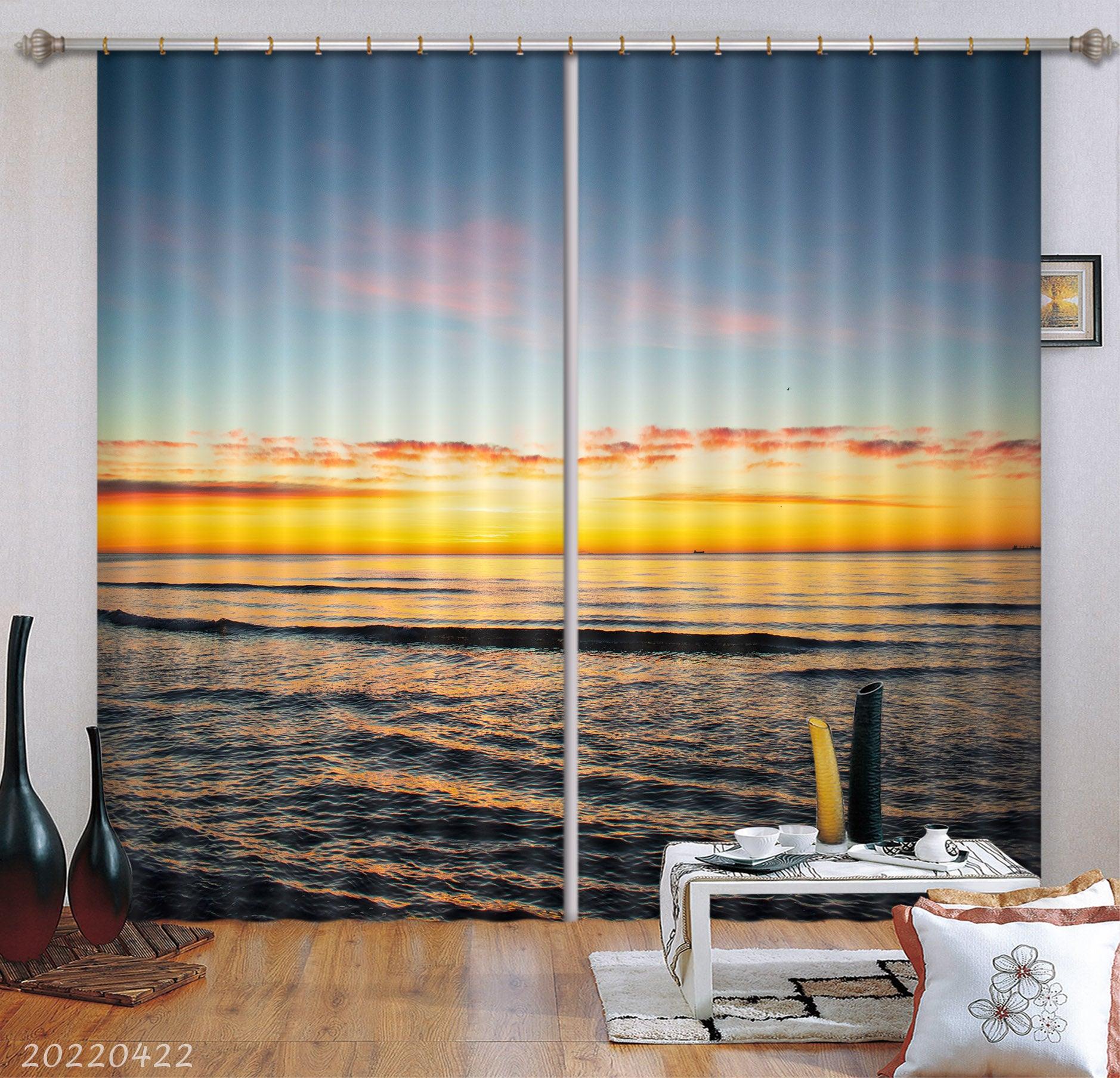 3D Landscape Ocean Orange Skyline Curtains and Drapes GD 4165- Jess Art Decoration