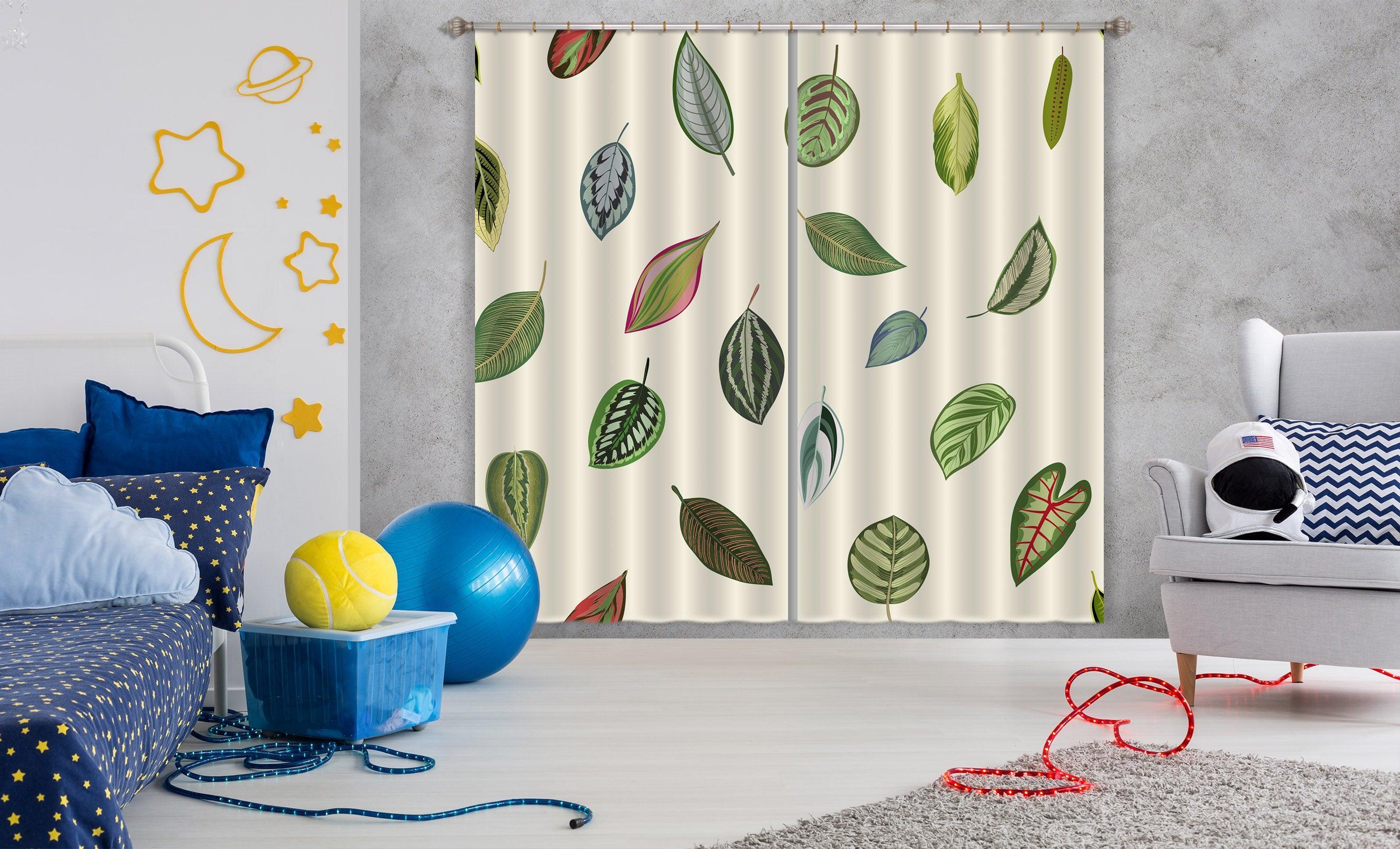 3D Cartoon Green Leaves Curtains and Drapes A58- Jess Art Decoration