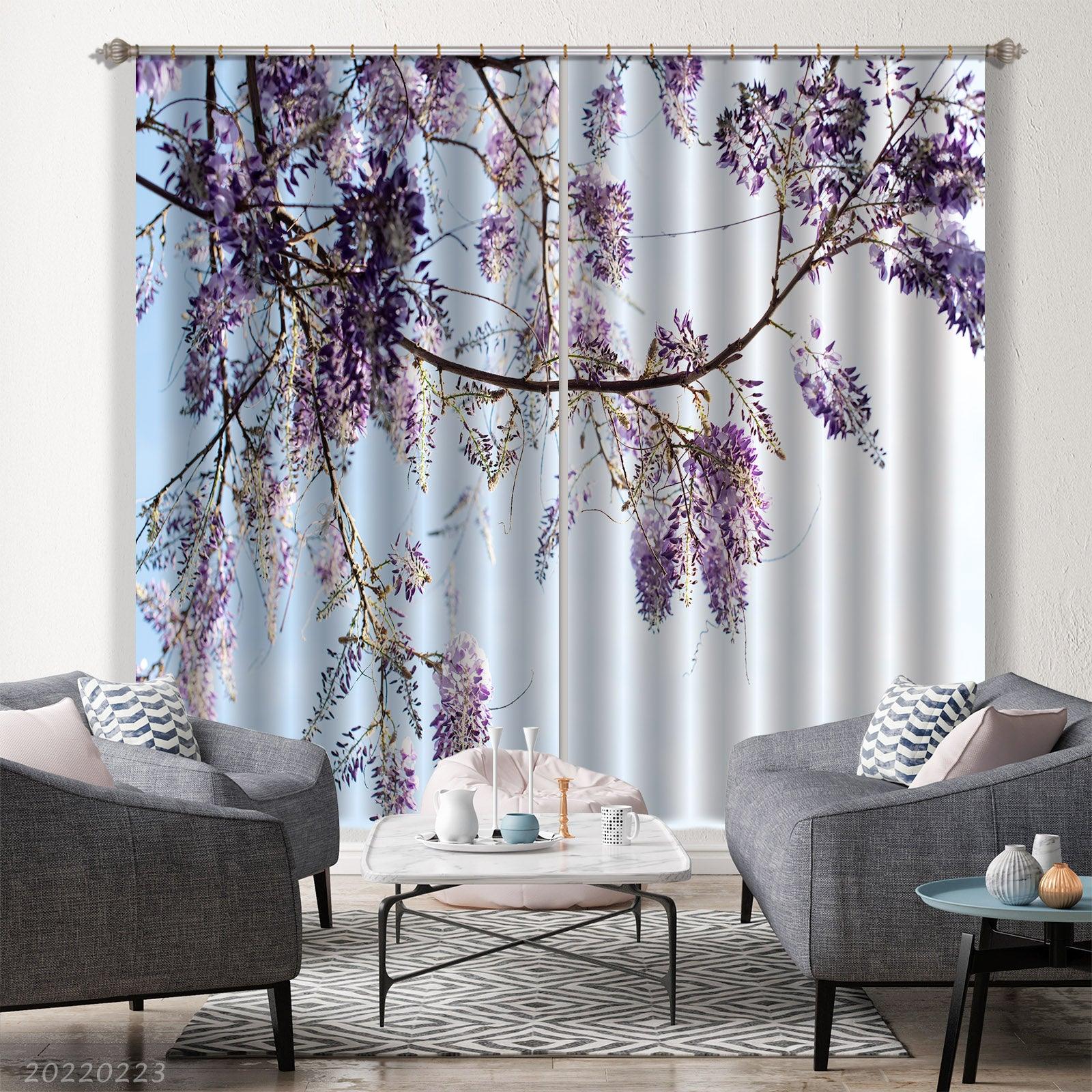 3D Spring Branch Purple Flower Curtains and Drapes GD 2503- Jess Art Decoration