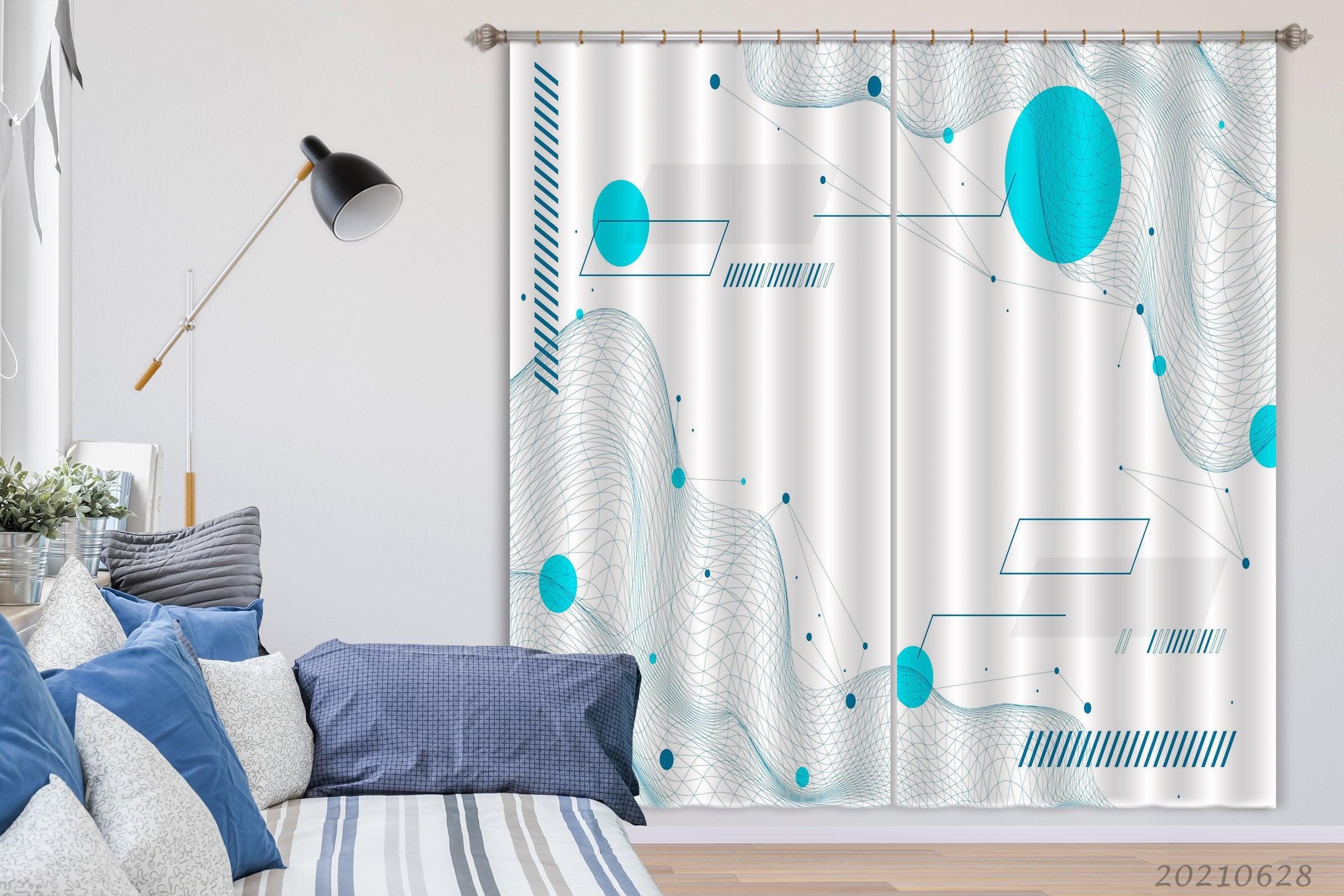 3D Abstract Blue Geometry Curtains and Drapes LQH 9- Jess Art Decoration