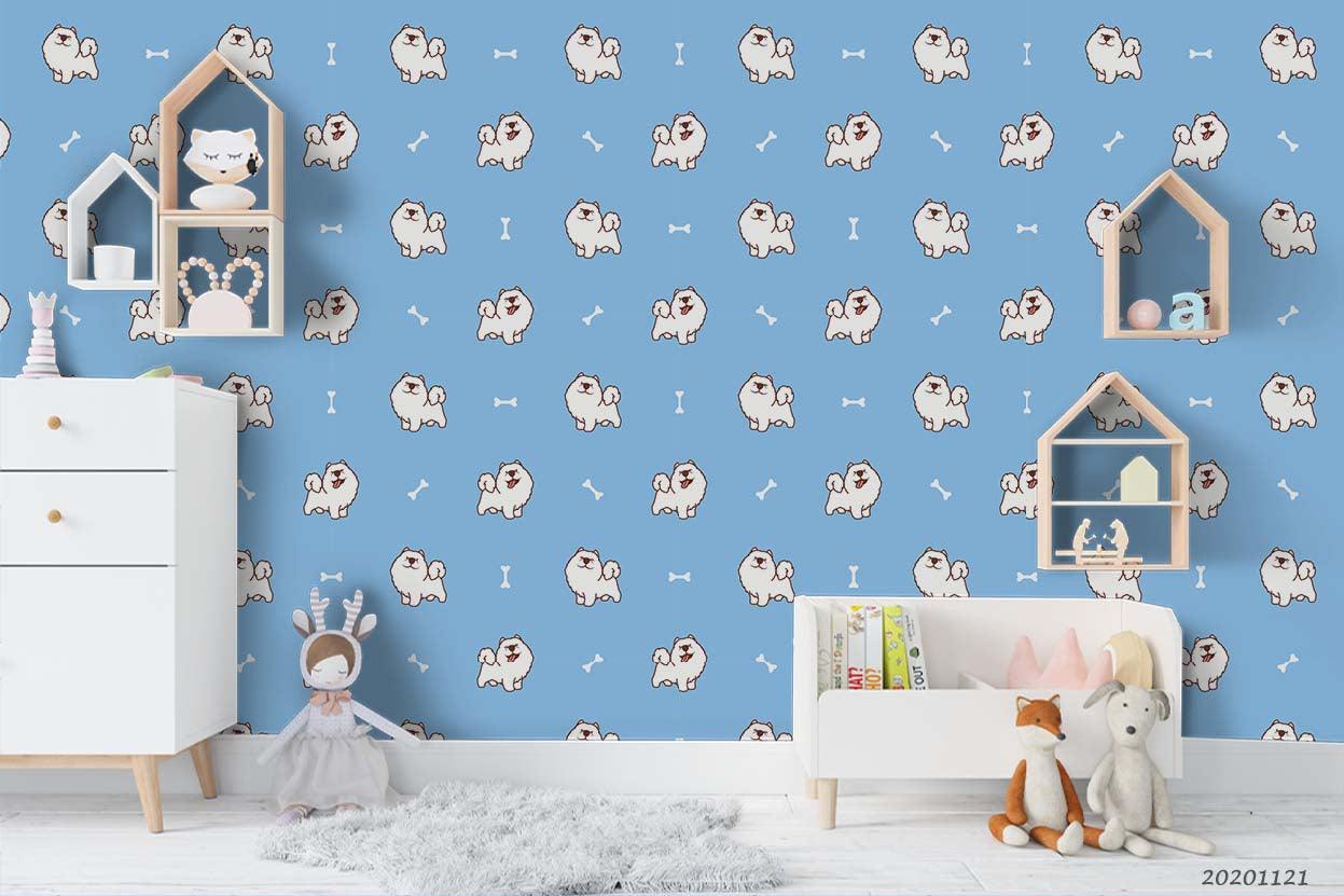 3D Cartoon Animal Blue Dog Bone Wall Mural Wallpaper LQH 40- Jess Art Decoration