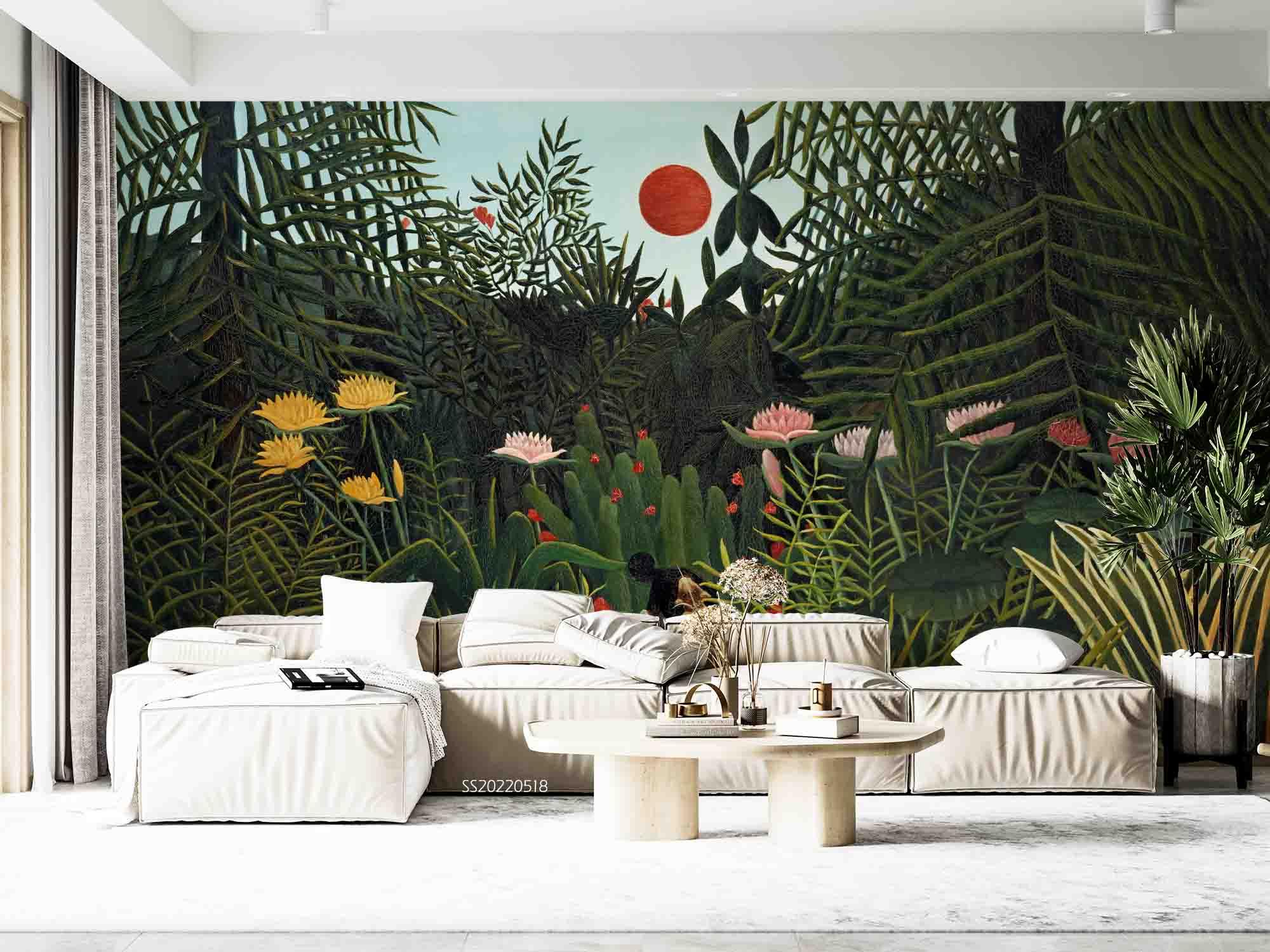 3D Forest Floral Sunrise Wall Mural Wallpaper  SWW  113- Jess Art Decoration