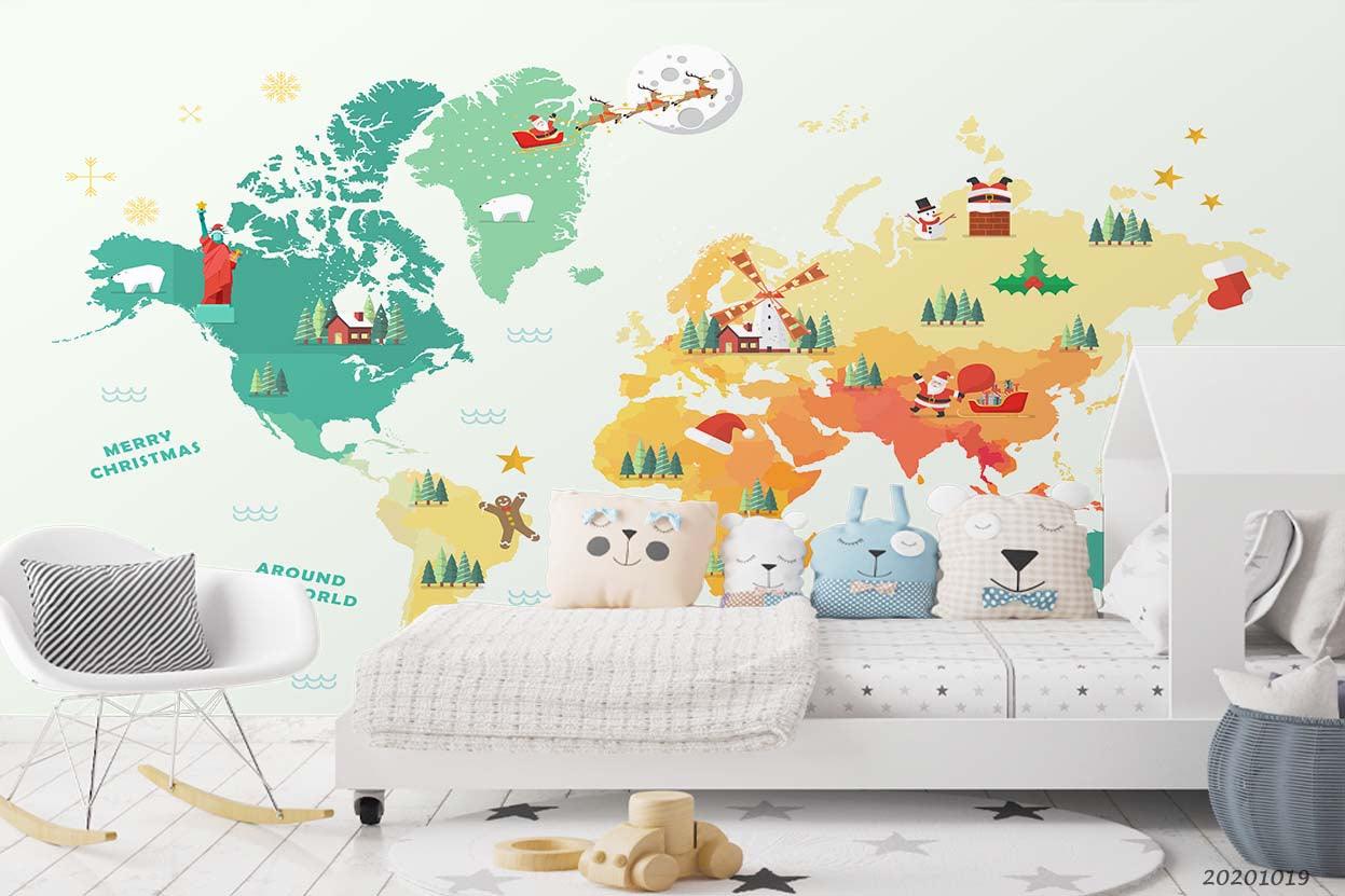 3D Watercolor World Map Christmas Mural Wallpaper WJ 9502- Jess Art Decoration