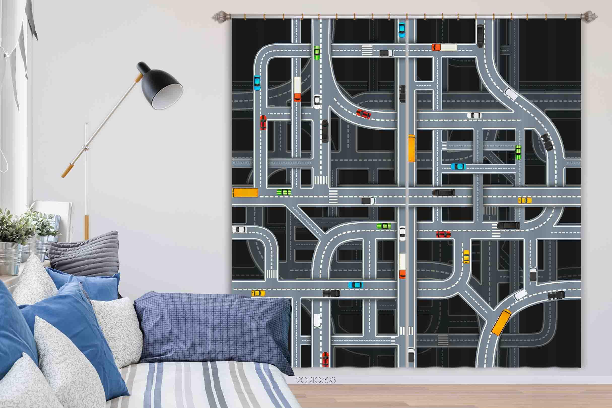 3D City Traffic Map Curtains and Drapes LQH 50- Jess Art Decoration