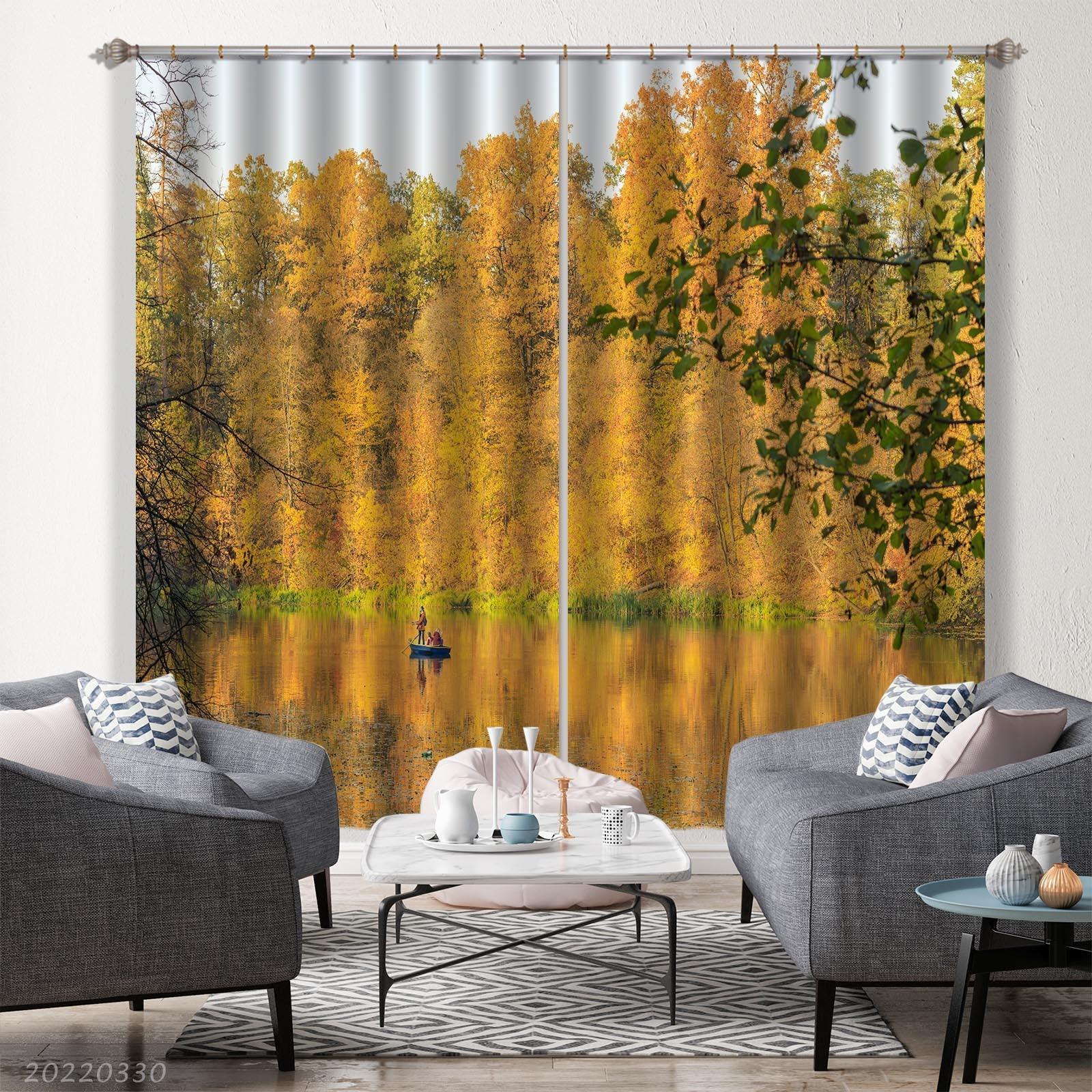 3D Landscape Autumn Park Beautiful River Forest Curtains and Drapes GD 3588- Jess Art Decoration