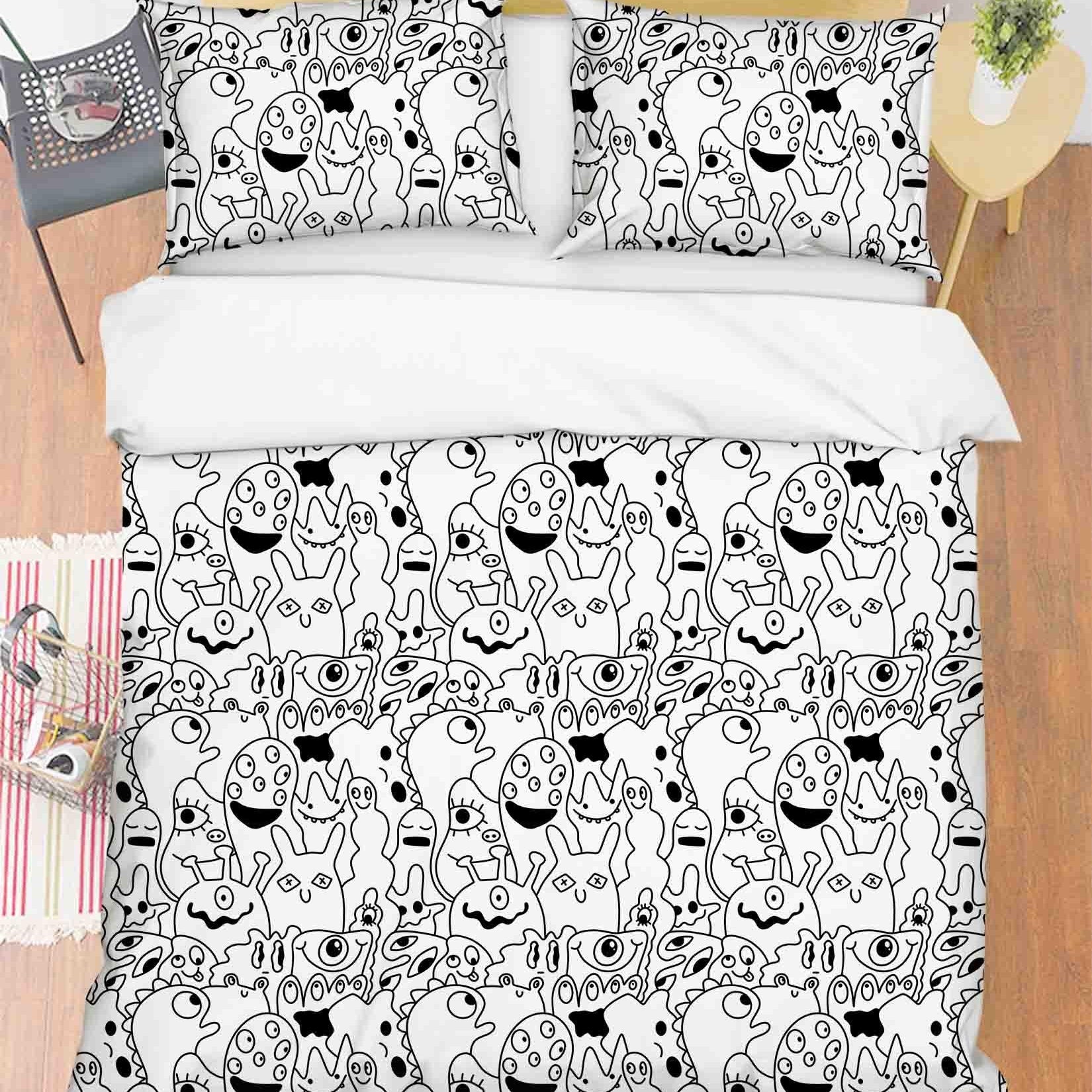 3D Abstract Ghost Graffiti Quilt Cover Set Bedding Set Duvet Cover Pillowcases 89- Jess Art Decoration