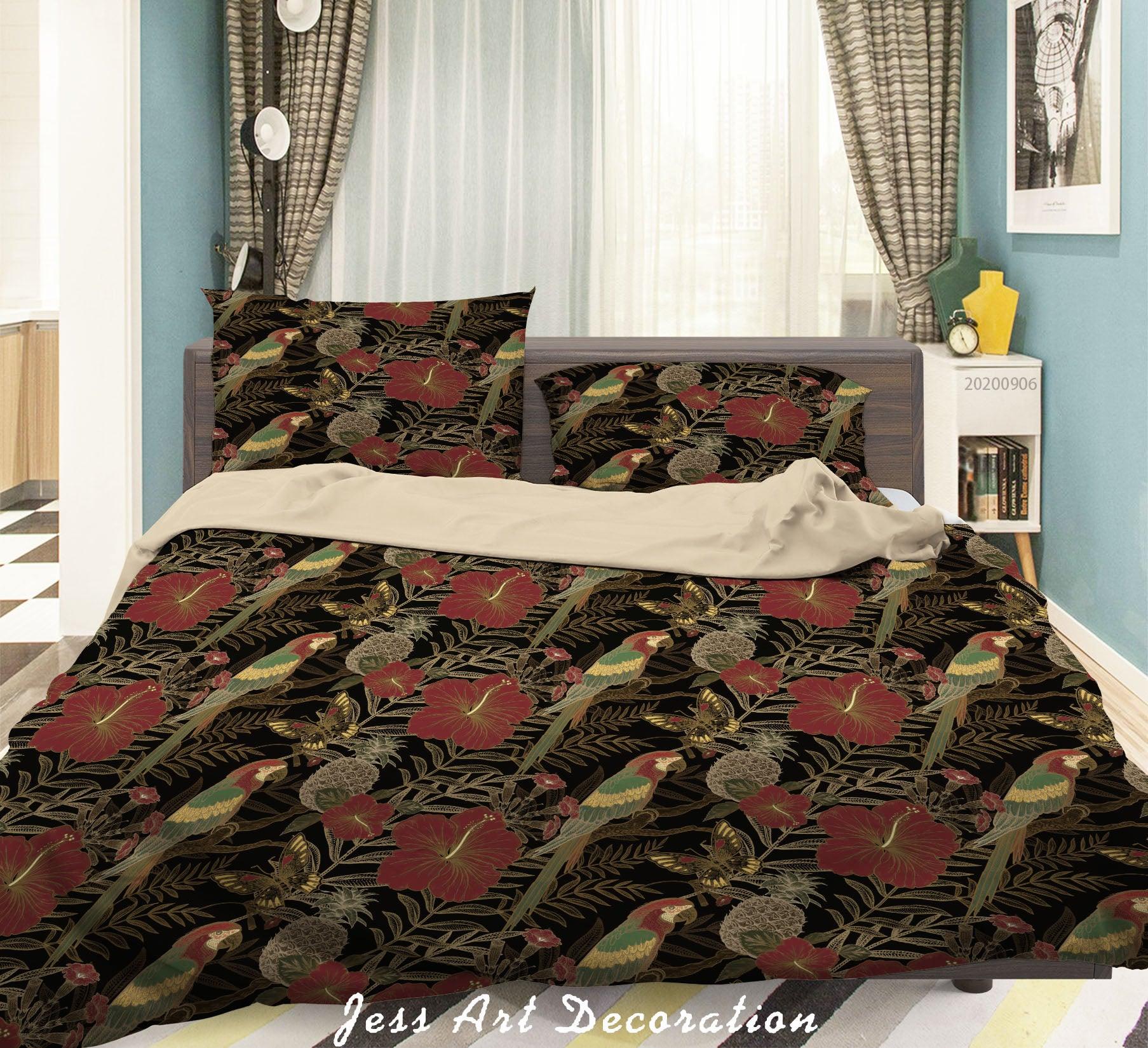 3D Vintage Leaves Bird Red Floral Pattern Quilt Cover Set Bedding Set Duvet Cover Pillowcases WJ 3649- Jess Art Decoration