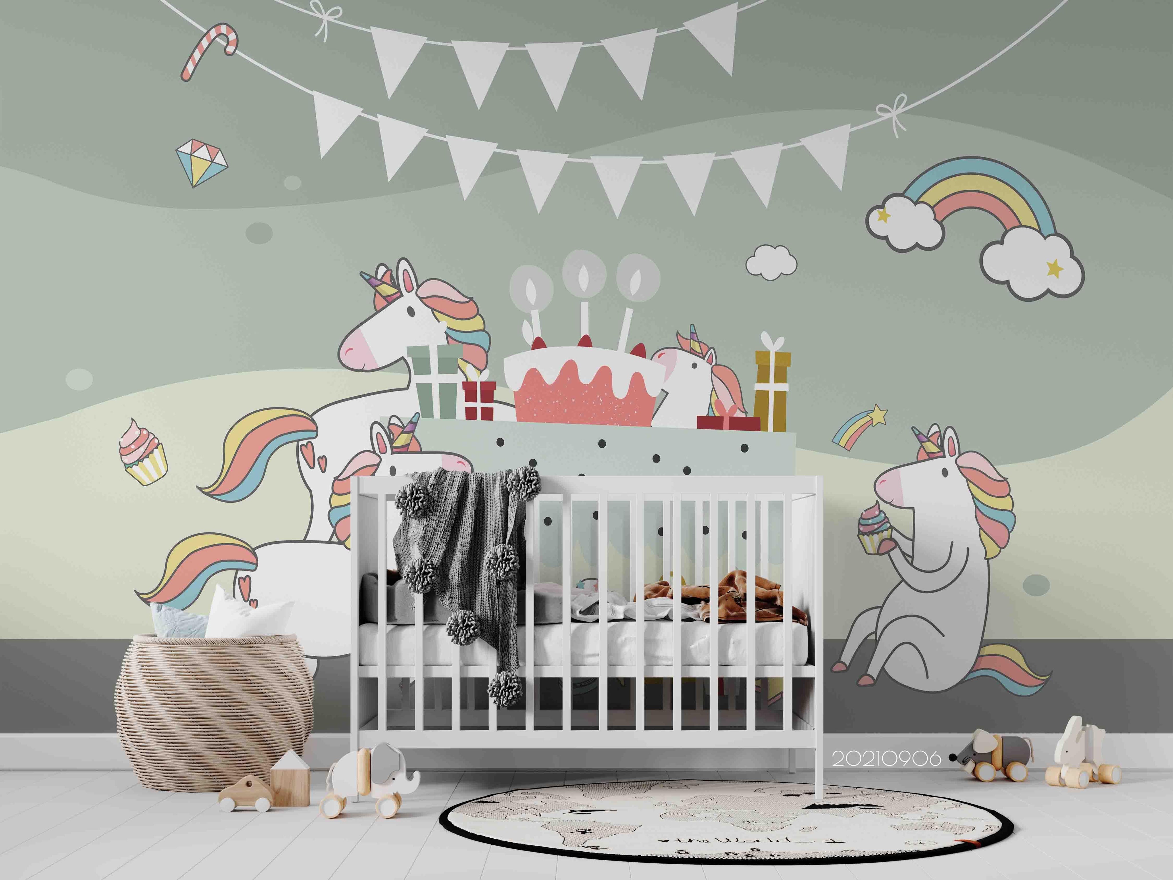 3D Unicorn Rainbow Cake unicorn rainbow birthday mural wall mural wallpaper for nursery - view 3