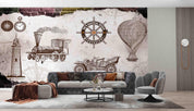 3D European Style Retro Train Car Hot Air Balloon Wall Mural Wallpaper 5080- Jess Art Decoration