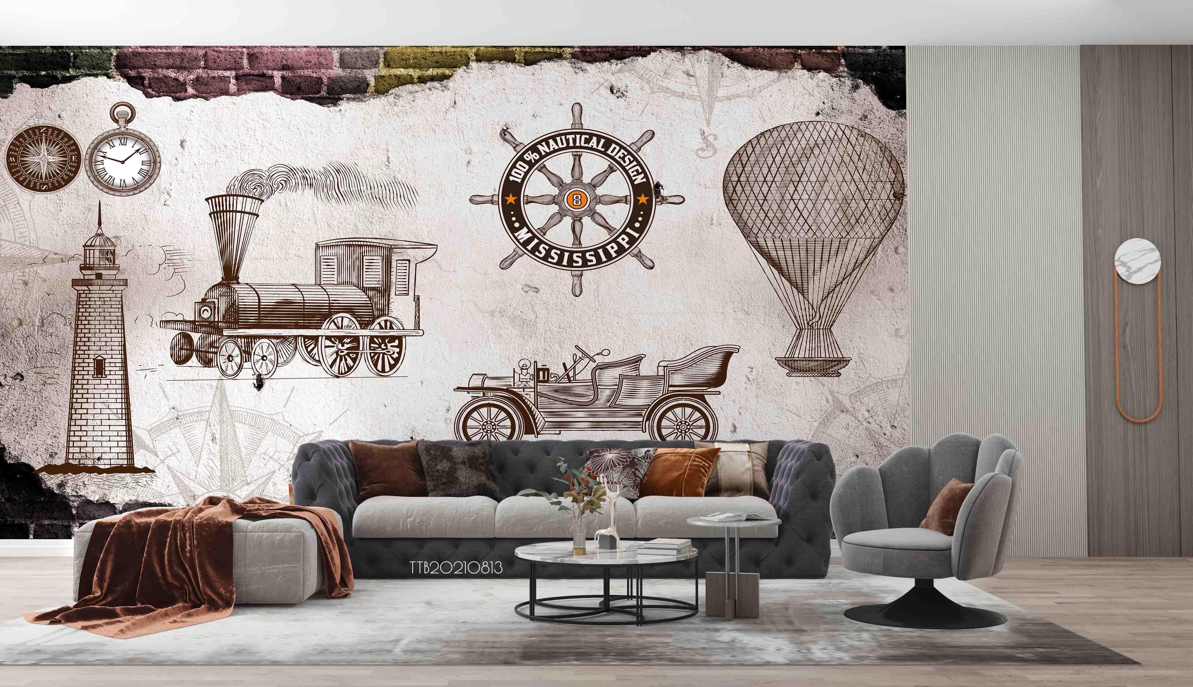 3D European Style Retro Train Car Hot Air Balloon Wall Mural Wallpaper 5080- Jess Art Decoration