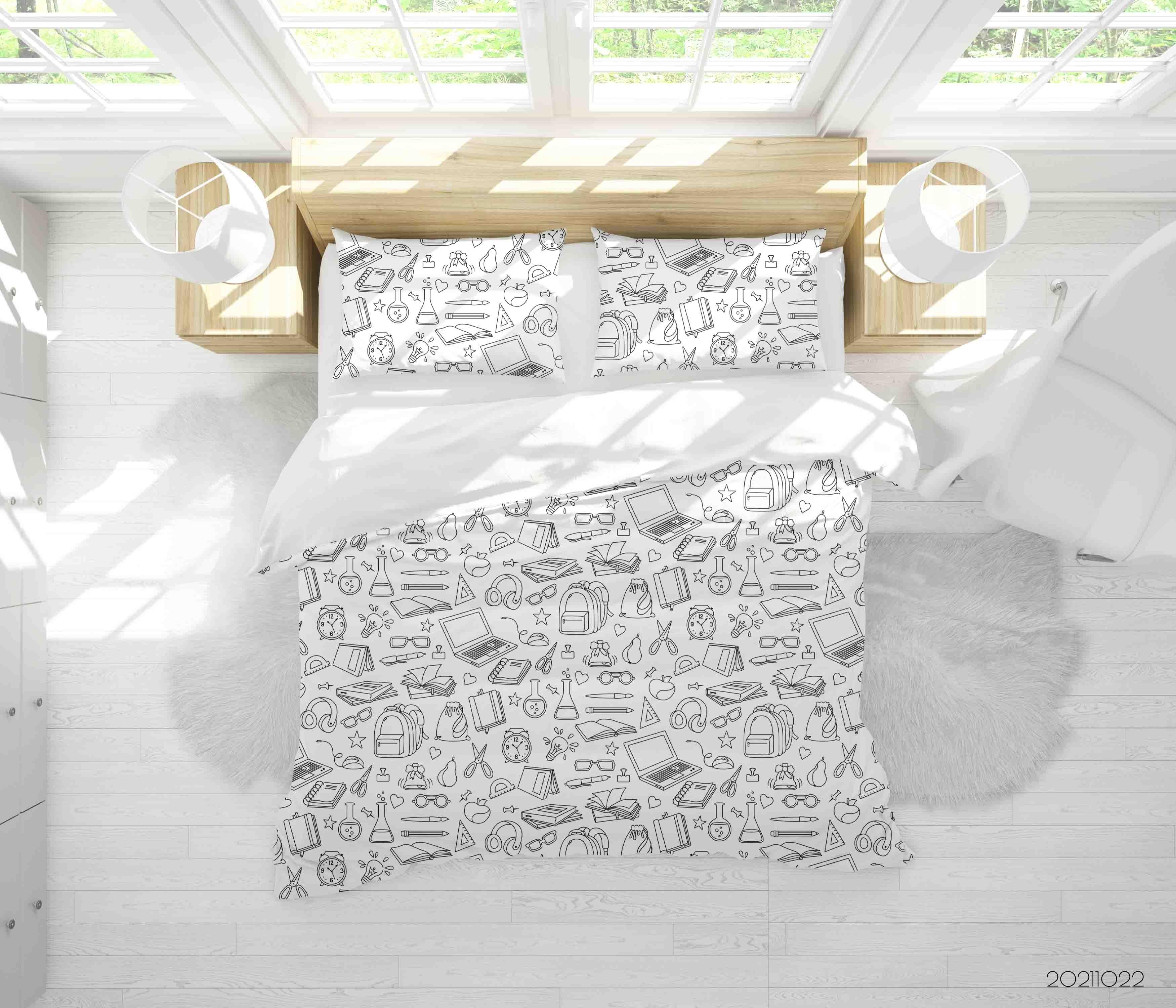 3D School Supplies Graffiti Quilt Cover Set Bedding Set Duvet Cover Pillowcases 3- Jess Art Decoration
