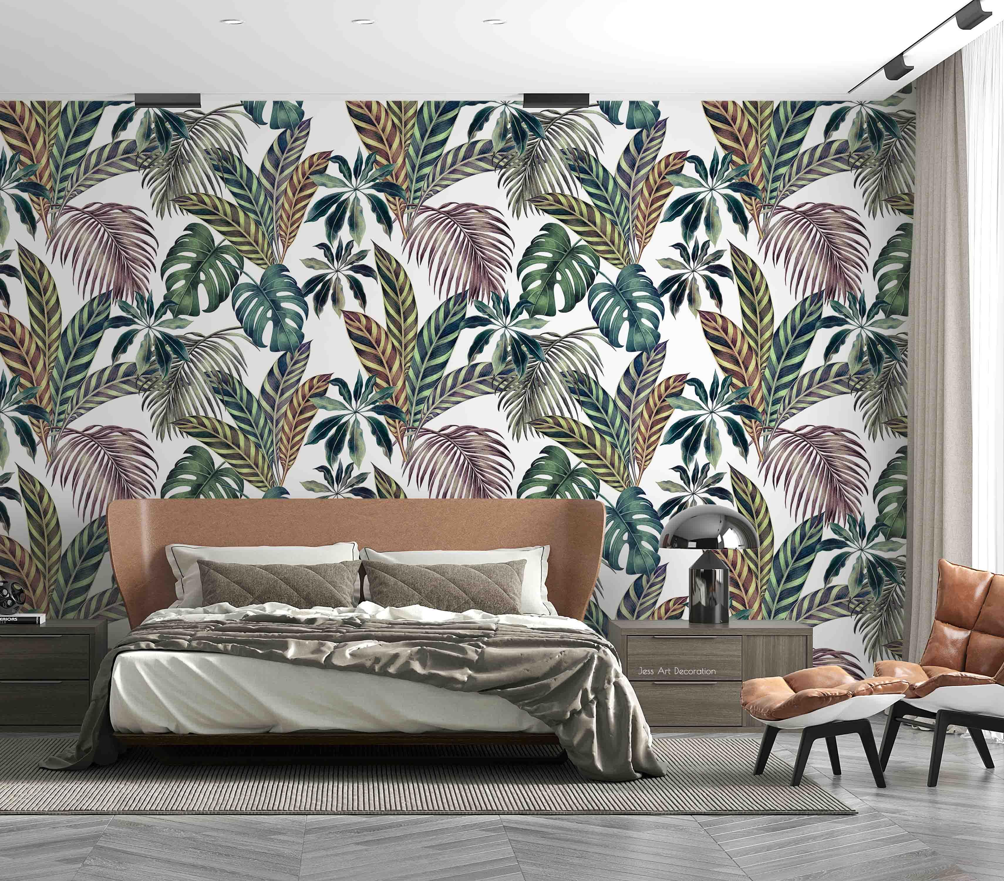 3D Vintage Tropical Plants Leaves Pattern Wall Mural Wallpaper GD 3287- Jess Art Decoration
