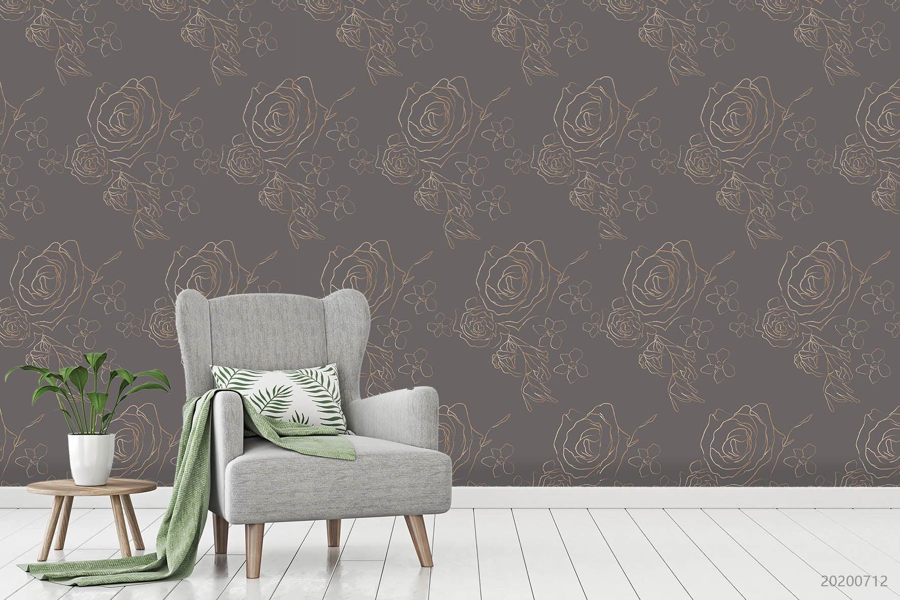 3D Hand Drawn Floral Brown Wall Mural Wallpaper A089 LQH- Jess Art Decoration
