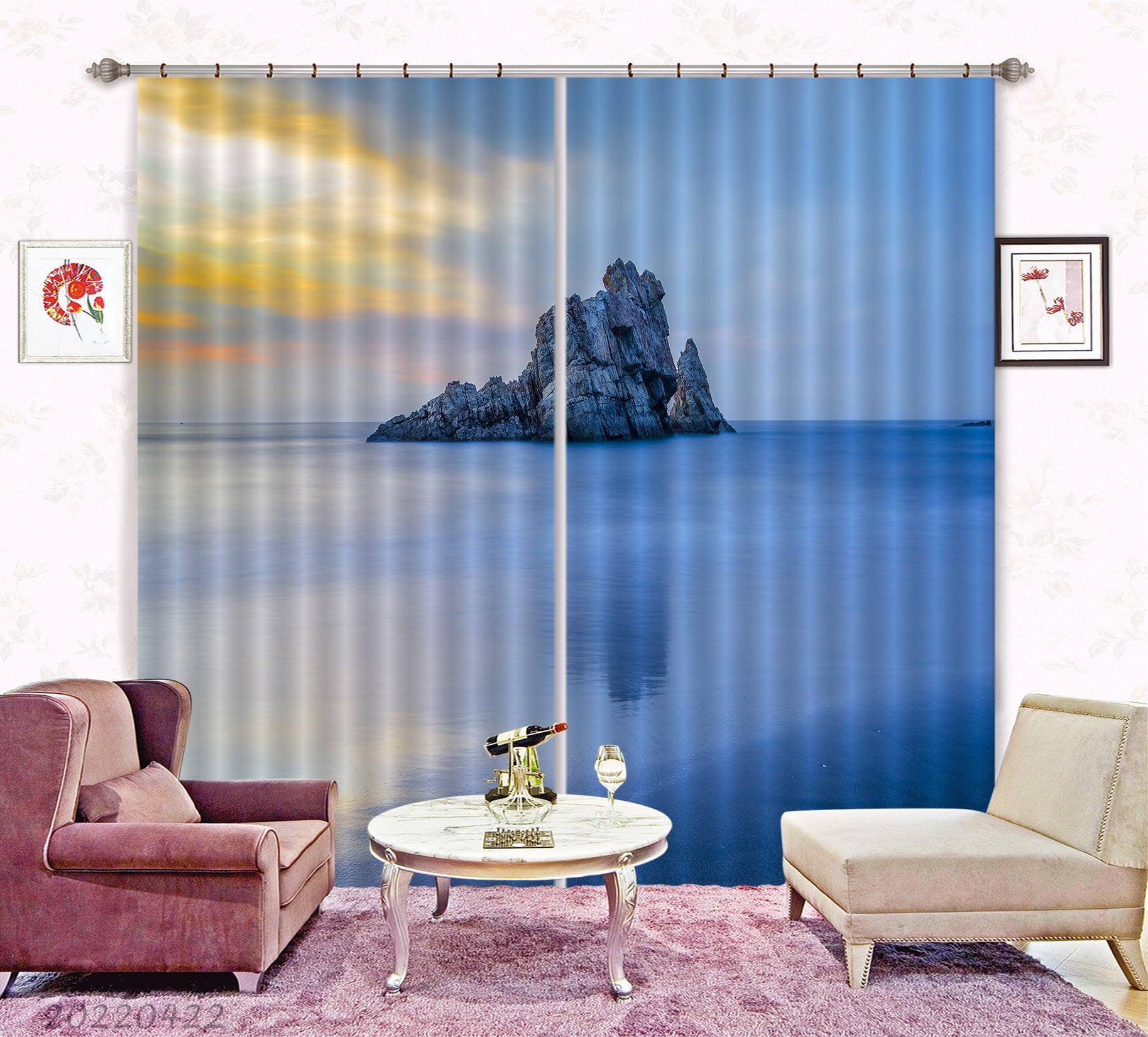 3D Landscape Ocean Rock Island Sunrise Curtains and Drapes GD 4238- Jess Art Decoration