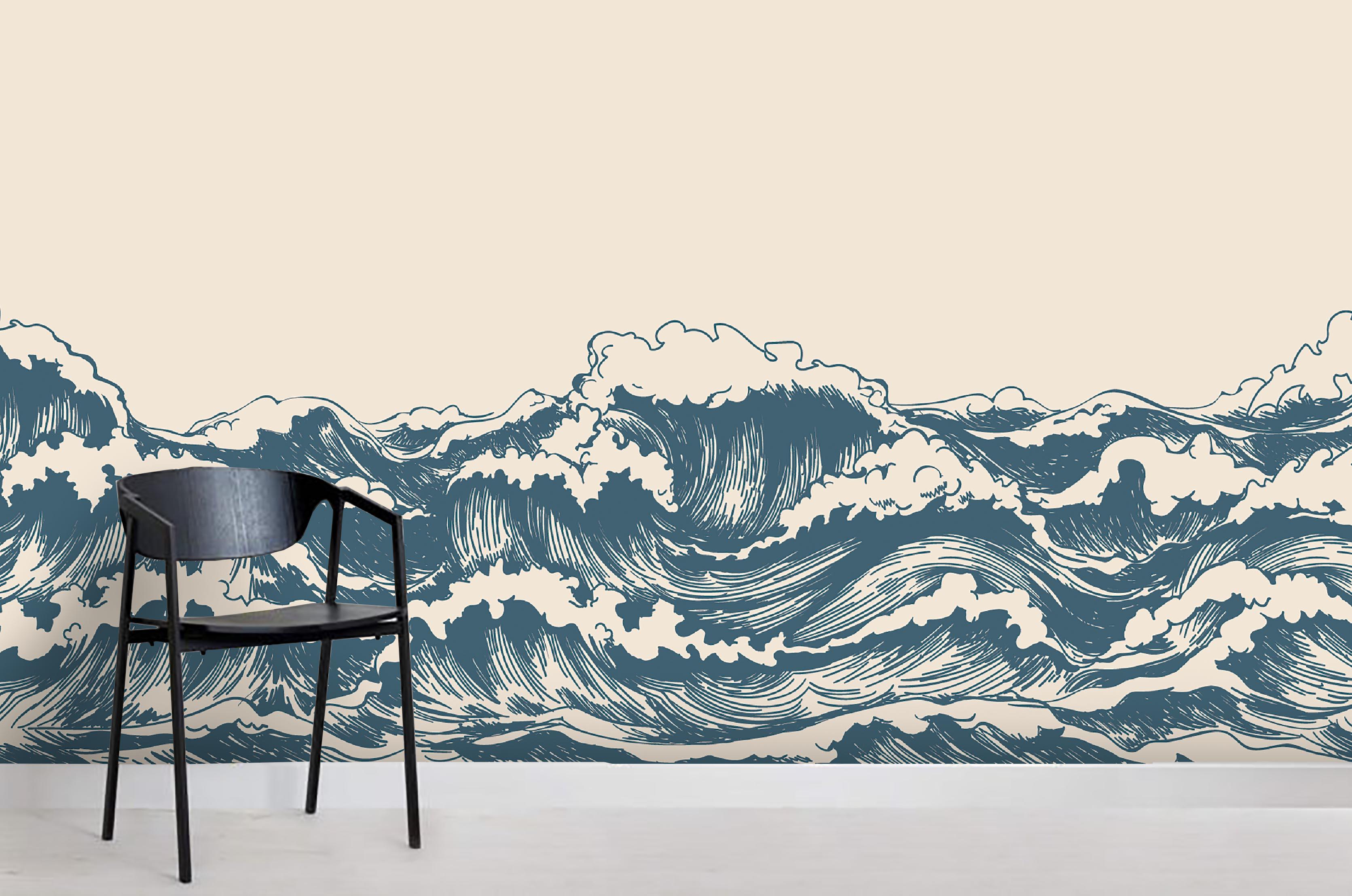 3D Hand Drawn Sea Waves hand drawn ocean wave landscape wall mural wallpaper for living room - view 3