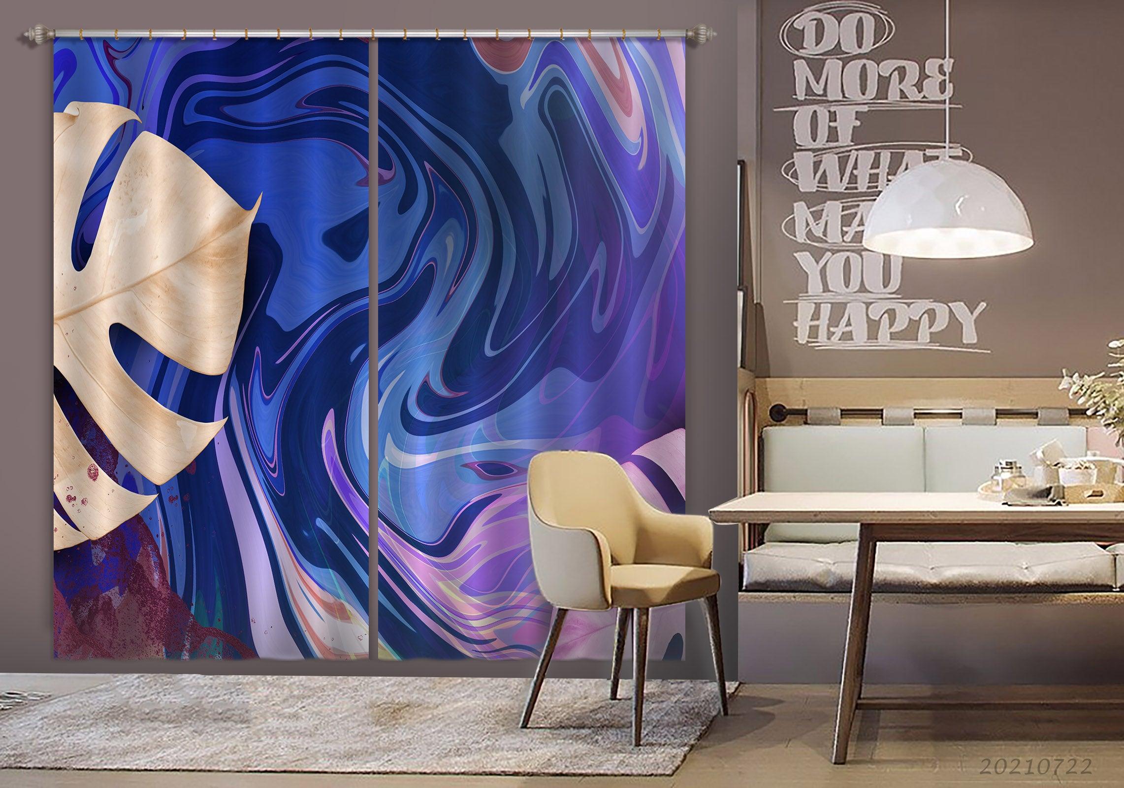 3D Abstract Blue Marble Texture Curtains and Drapes LQH 201- Jess Art Decoration