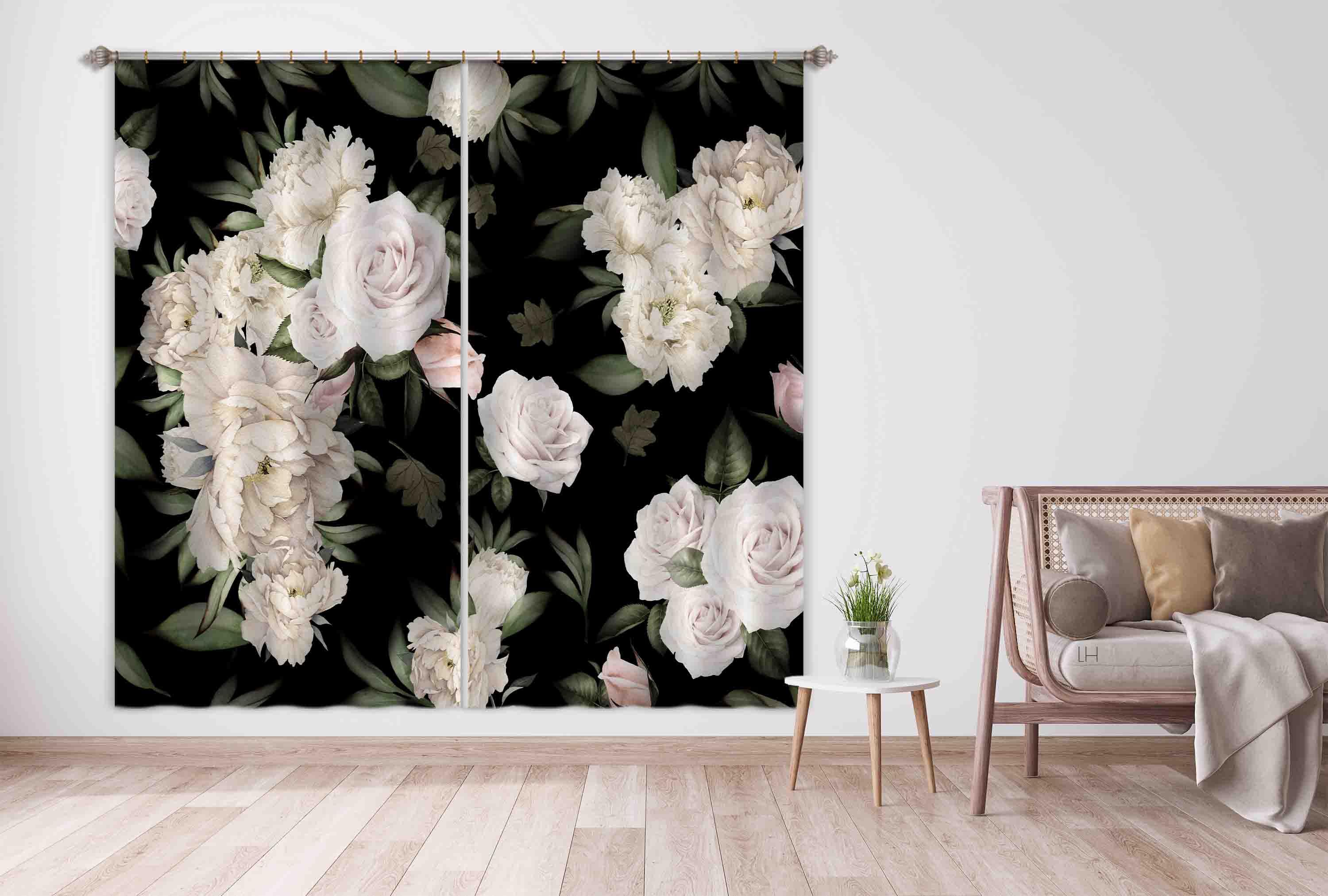 3D Vintage White Rose Pattern Curtains and Drapes GD 123- Jess Art Decoration