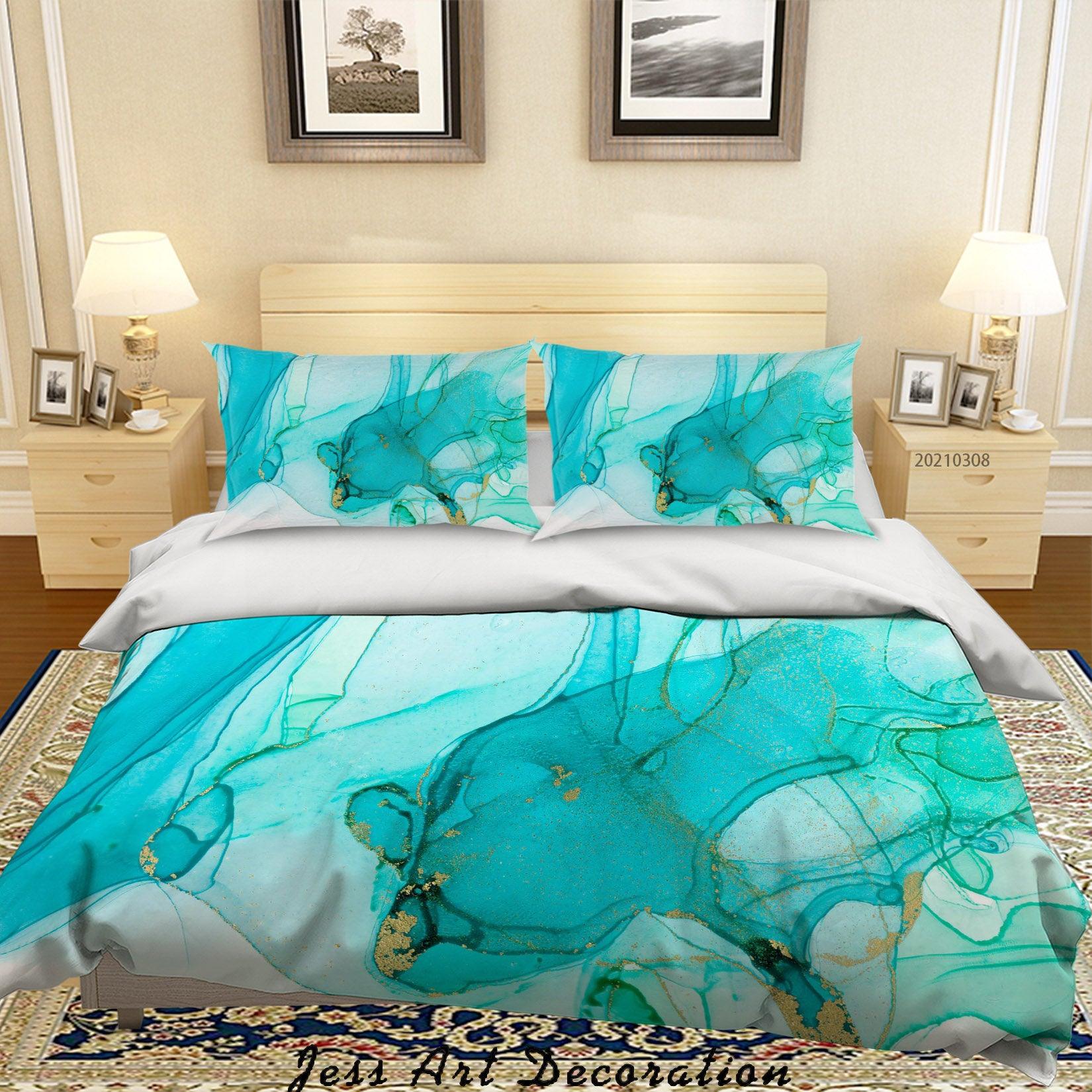 3D Watercolor Blue Marble Quilt Cover Set Bedding Set Duvet Cover Pillowcases 262- Jess Art Decoration