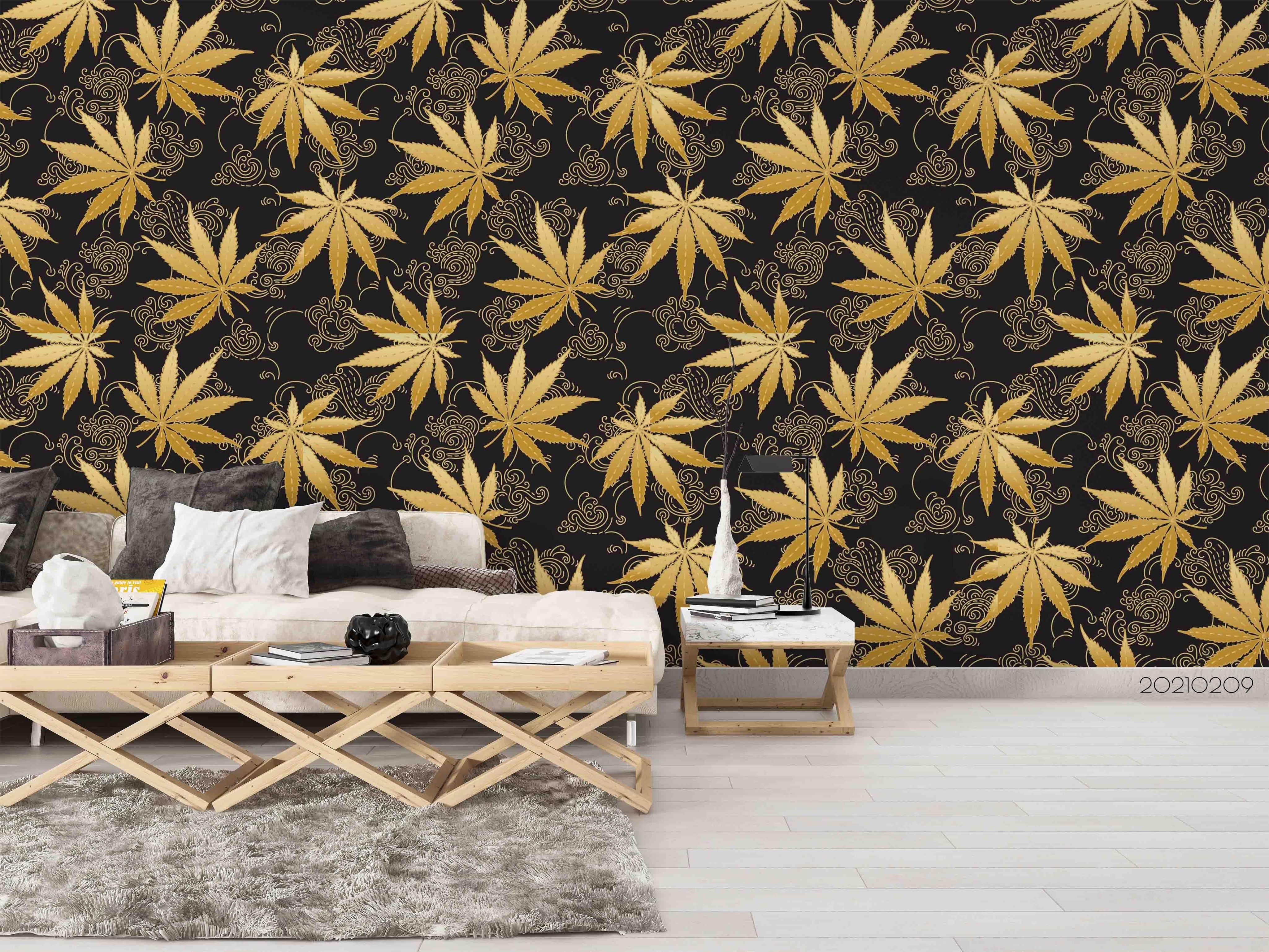 3D Hand Drawn Golden Maple Leaf Wall Mural Wallpaper LQH 53- Jess Art Decoration