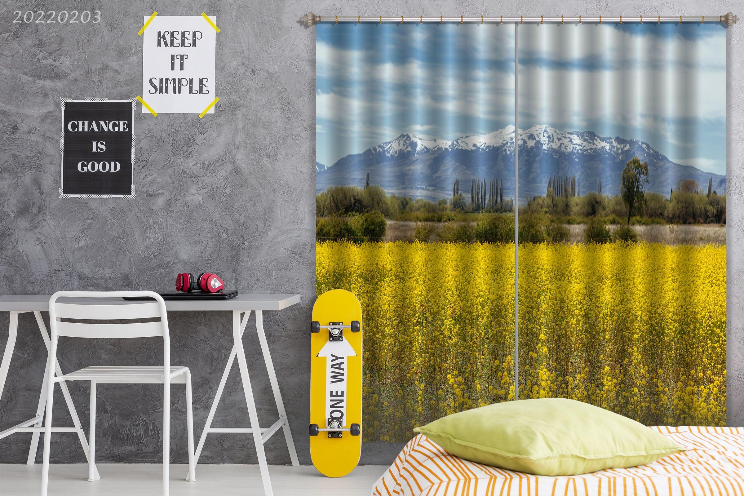 3D Yellow Rape Flower Woods Snow Mountain Curtains and Drapes GD 1048- Jess Art Decoration