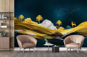 3D Abstract Golden Mountains Deer Bird Landscape Wall Mural Wallpaper GD 2474- Jess Art Decoration
