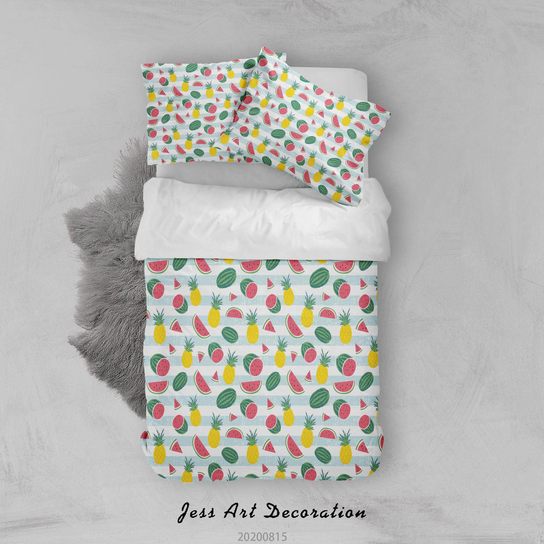 3D Watermelon Pineapple Fruity Stripe Quilt Cover Set Bedding Set Duvet Cover Pillowcases LXL- Jess Art Decoration