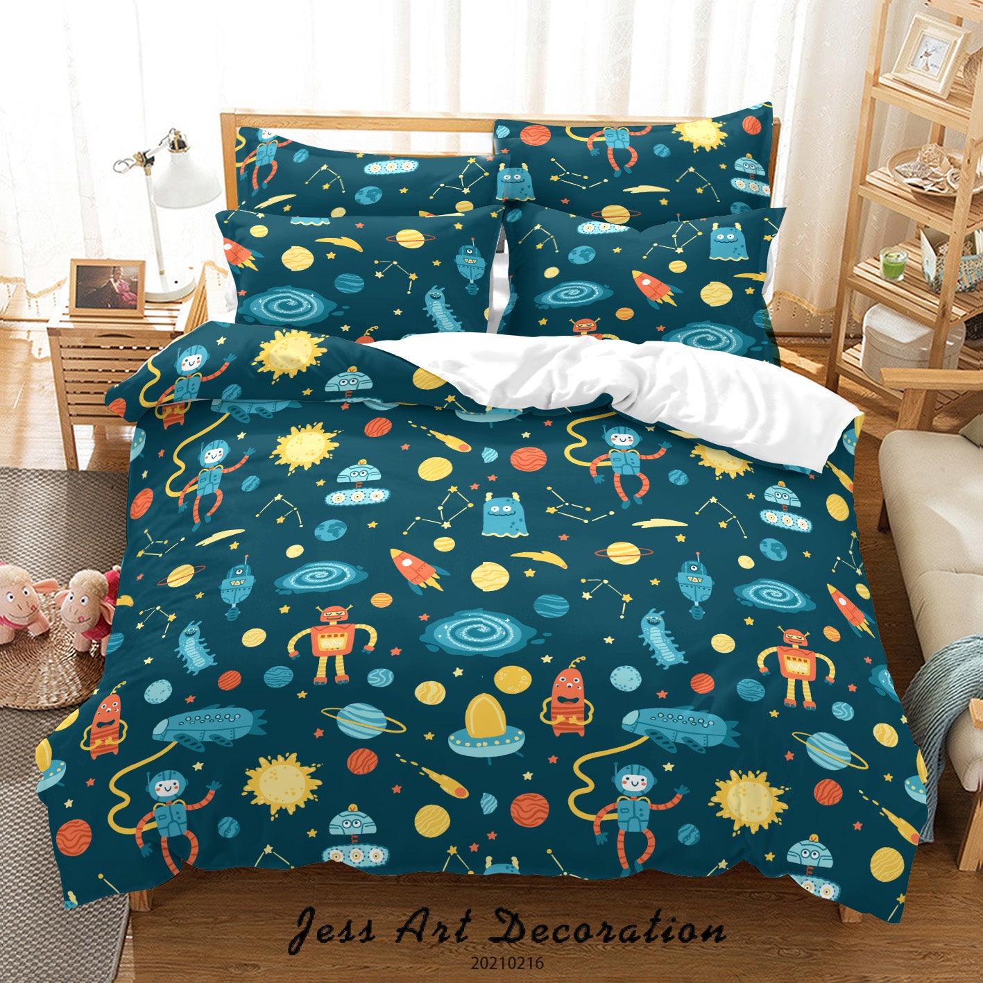 3D Hand Drawn Space Astronaut Rocket Quilt Cover Set Bedding Set