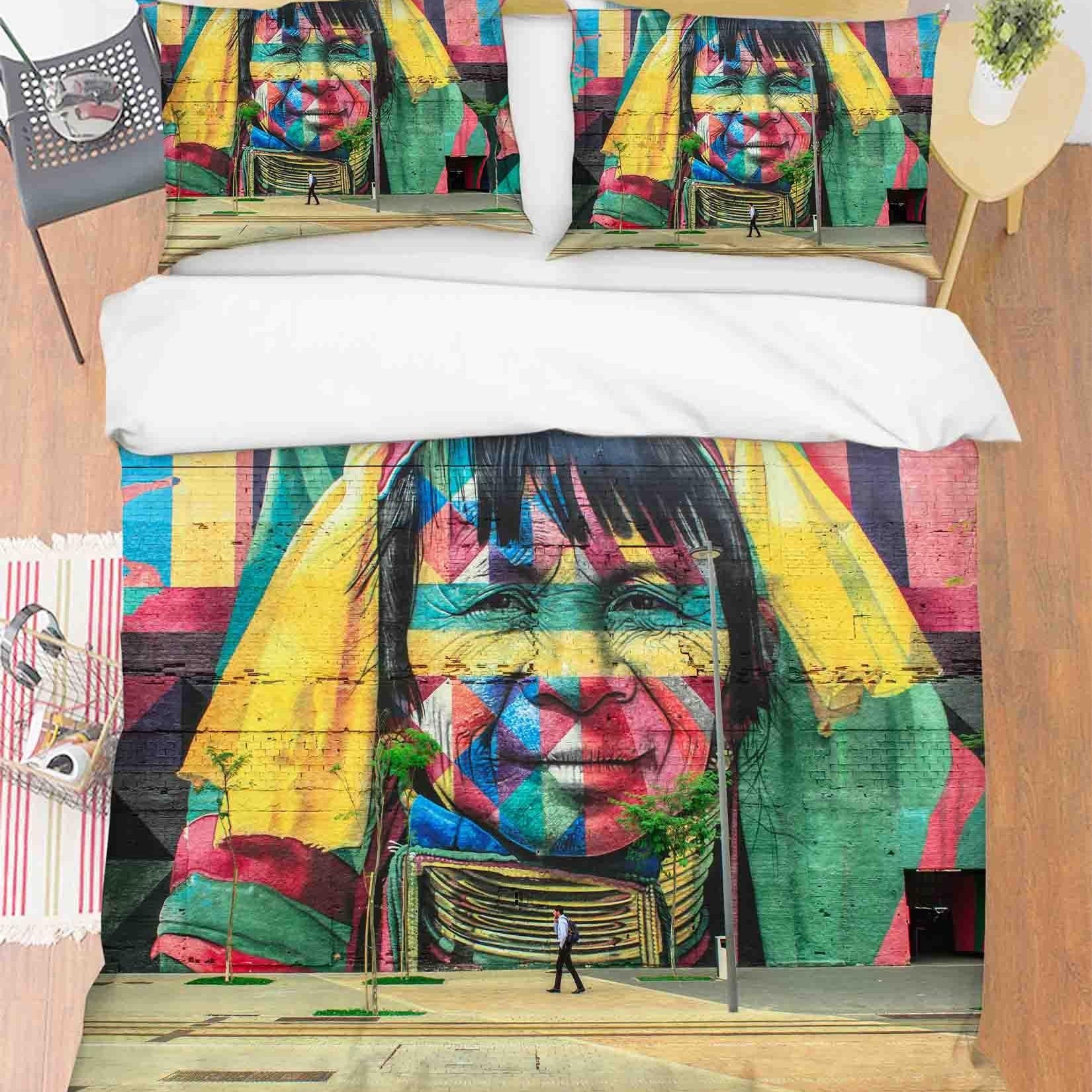 3D Abstract Art Colored Street Graffiti Quilt Cover Set Bedding Set Duvet Cover Pillowcases 86- Jess Art Decoration