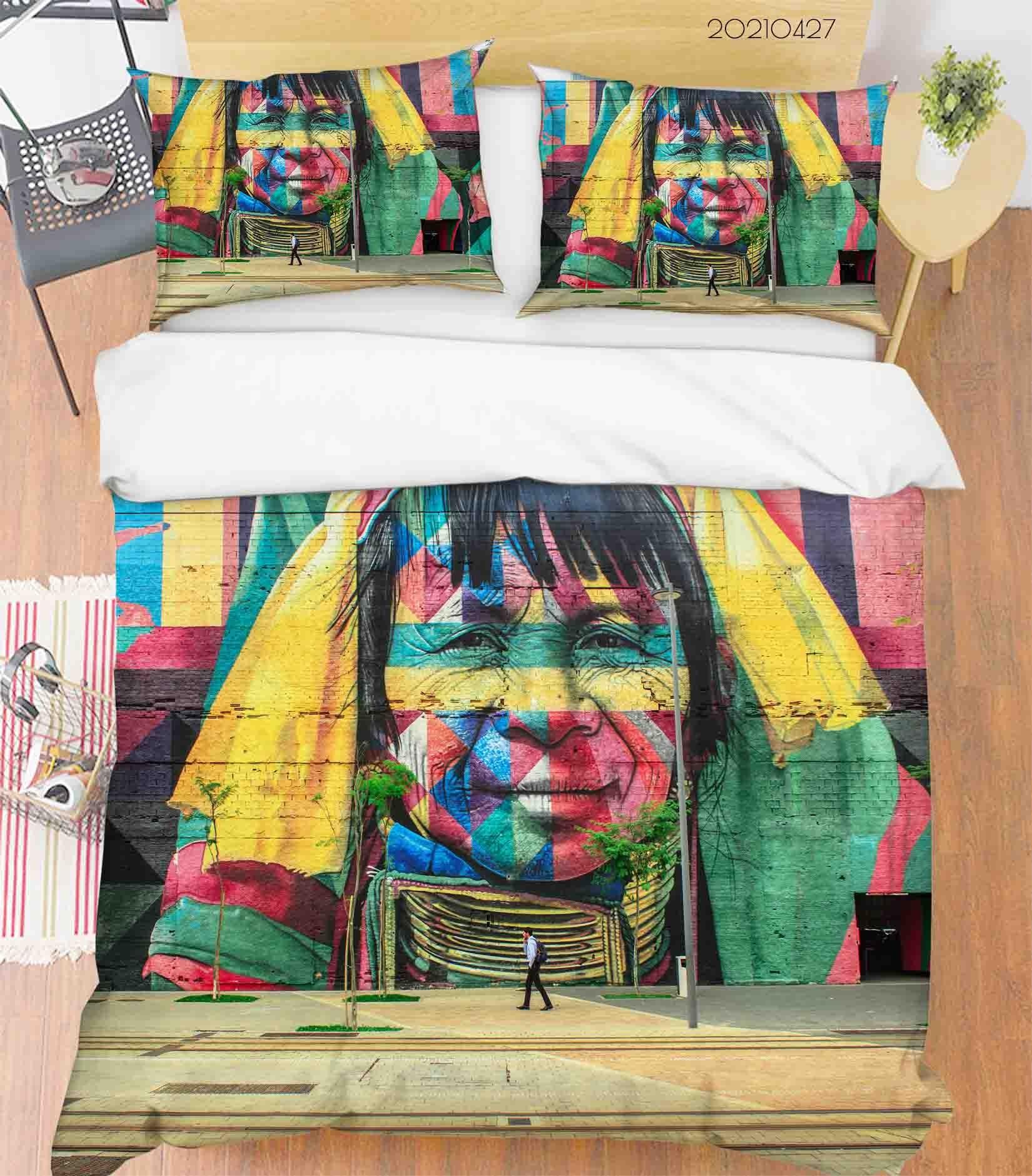 3D Abstract Art Colored Street Graffiti Quilt Cover Set Bedding Set Duvet Cover Pillowcases 86- Jess Art Decoration