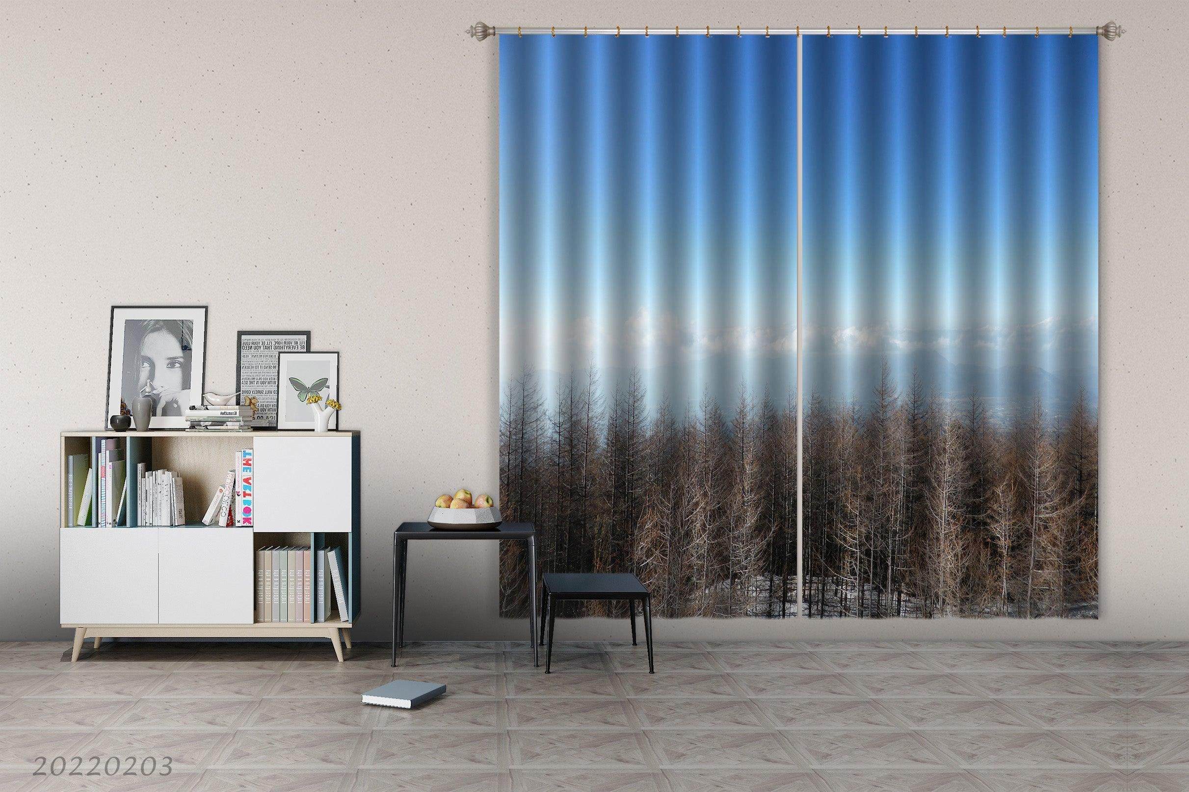 3D Winter Woods Cloud Scenery Curtains and Drapes GD 958- Jess Art Decoration