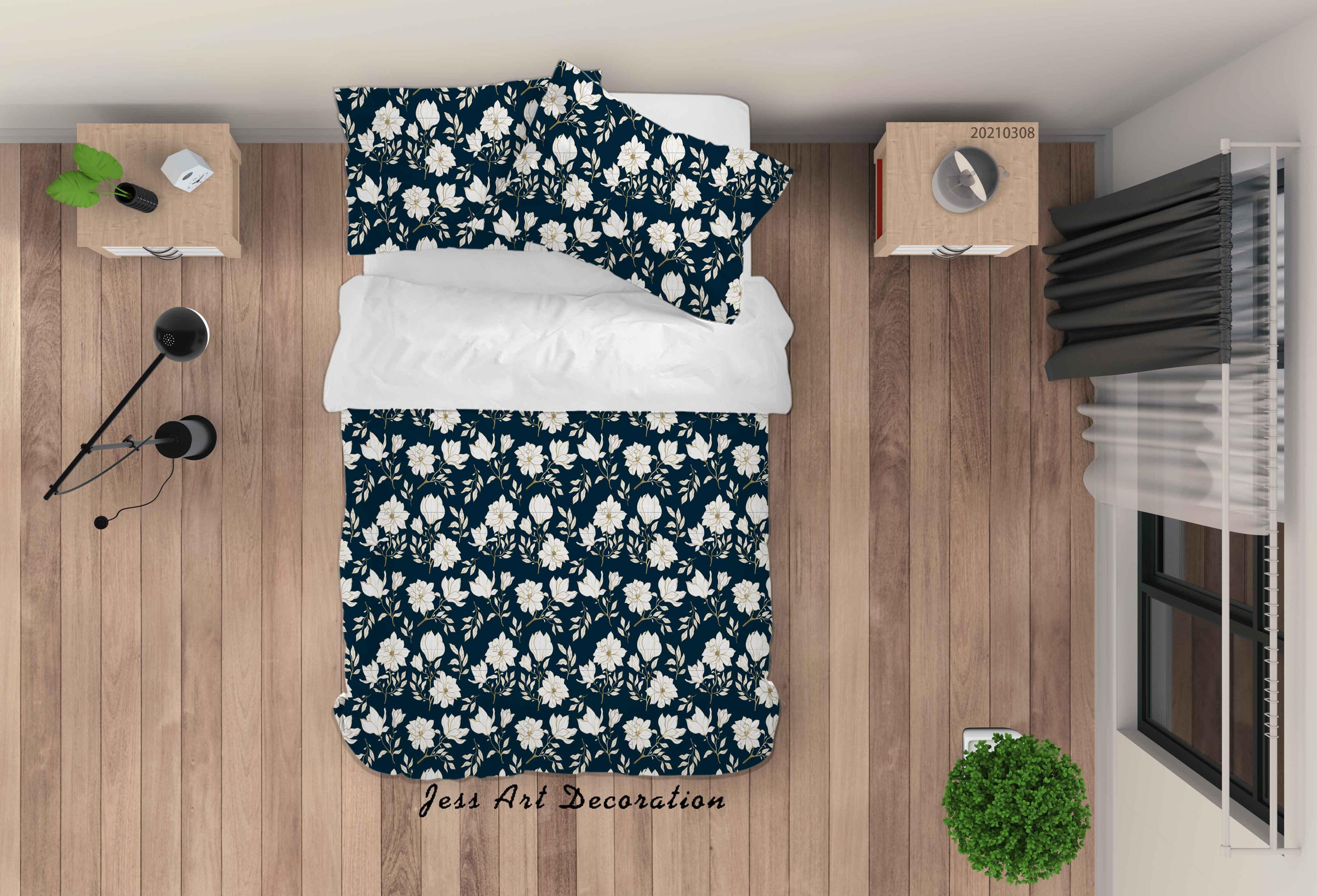 3D Hand Drawn Blue Floral Quilt Cover Set Bedding Set Duvet Cover Pillowcases 295- Jess Art Decoration