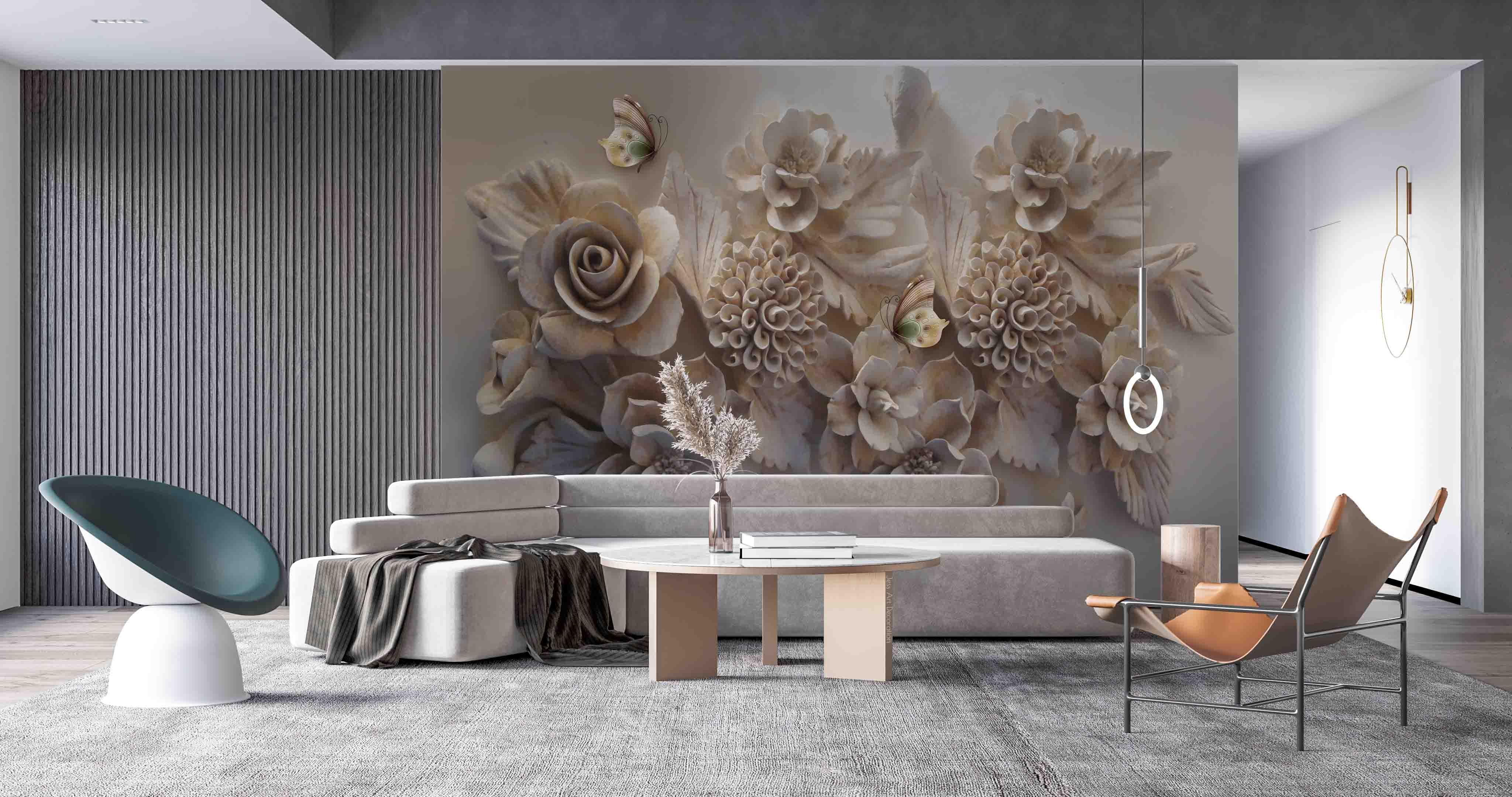 3D Relief Flower Butterfly Wall Mural Wallpaper GD 2672- Jess Art Decoration