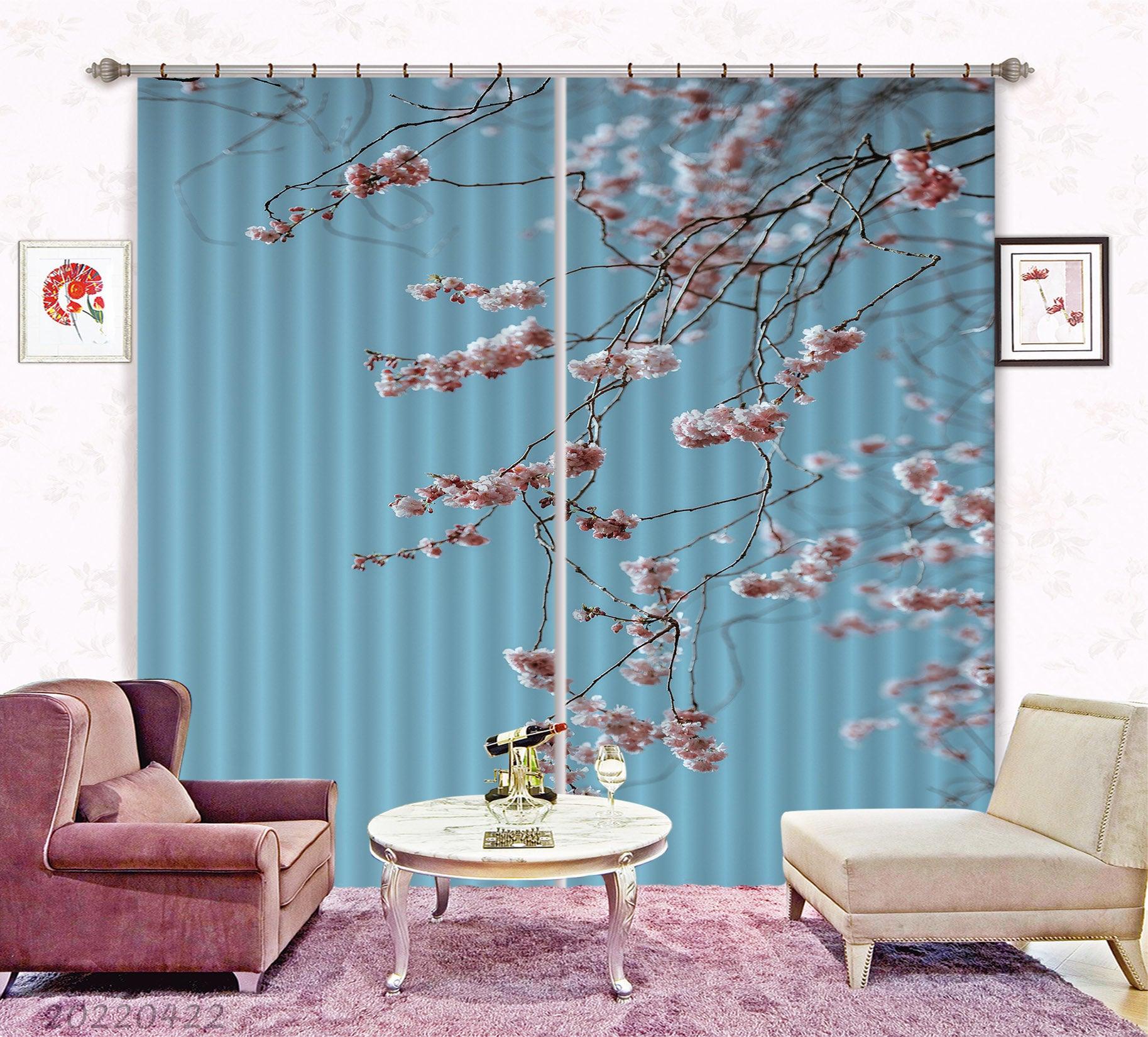 3D Bloom Flower Pink Branch Sky Curtains and Drapes GD 4307- Jess Art Decoration