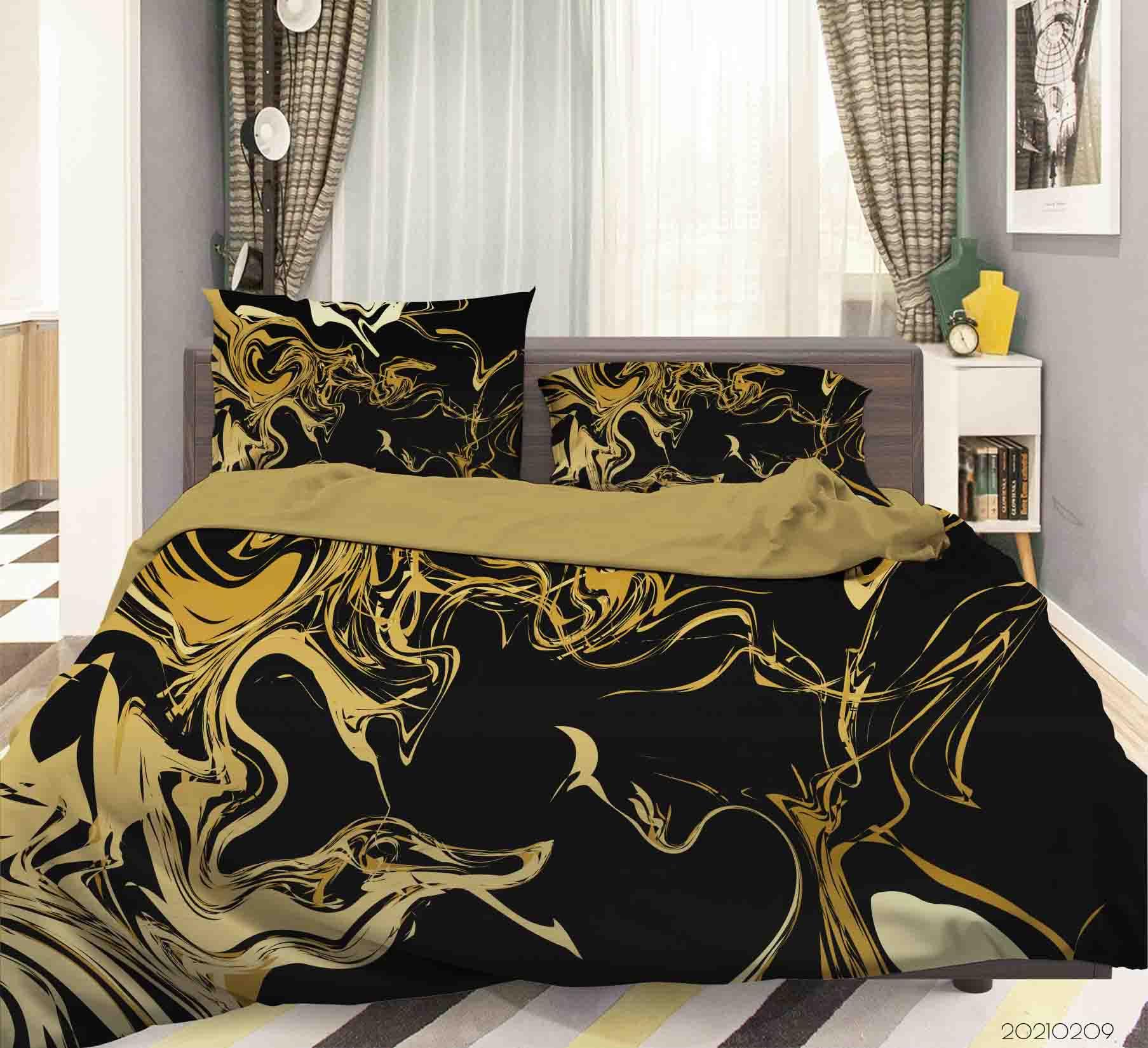 3D Black Gold Marble Quilt Cover Set Bedding Set Duvet Cover Pillowcases 263- Jess Art Decoration