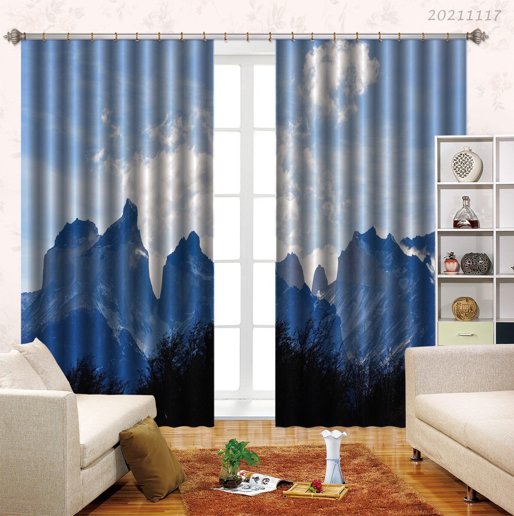 3D Sky Mountain Nature Landscape Curtains and Drapes LQH 131- Jess Art Decoration