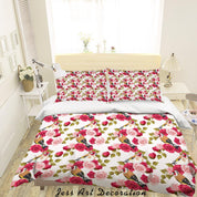 3D Red Pink Rose Floral Quilt Cover Set Bedding Set Duvet Cover Pillowcases SF09- Jess Art Decoration