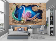3D Hole Giant Octopus Blue Ocean Wall Mural Wallpaper GD 2732- Jess Art Decoration